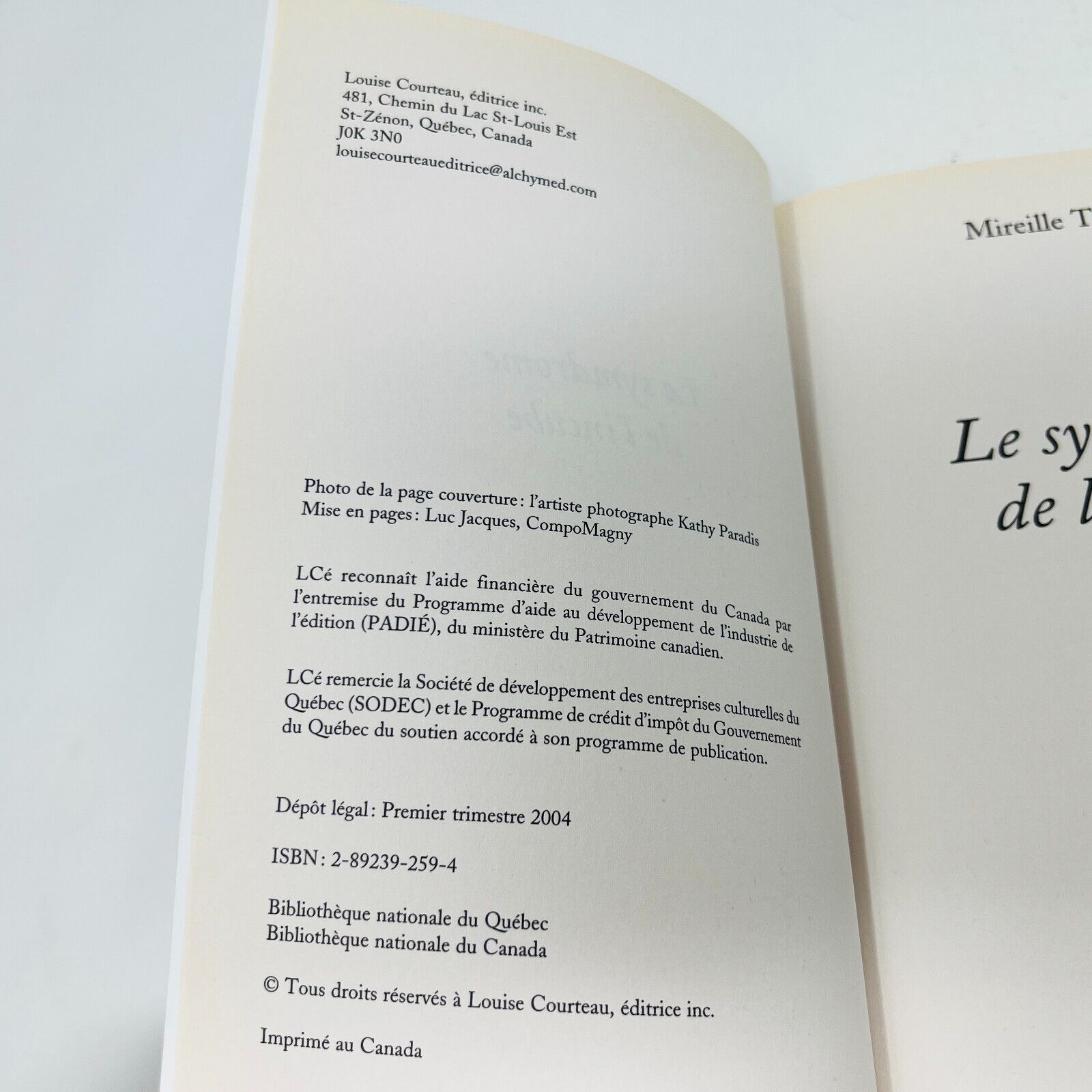 2004 Le Syndrome de l'Incube de Mireille Thibault Français Livre Louise Courteau