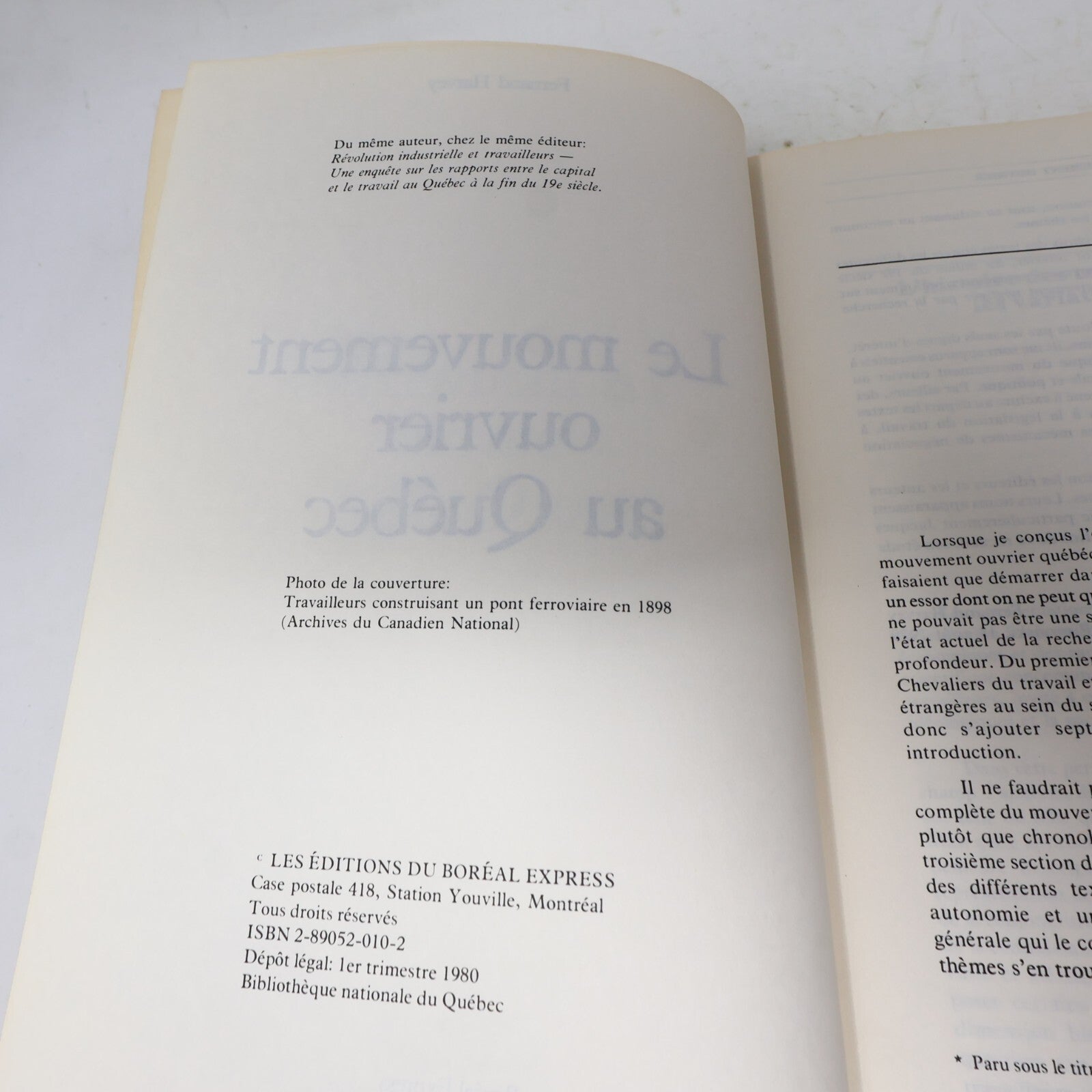 1980 Le Mouvement Ouvrier au Québec Fernand Harvey Boréal Syndicalisme Histoire