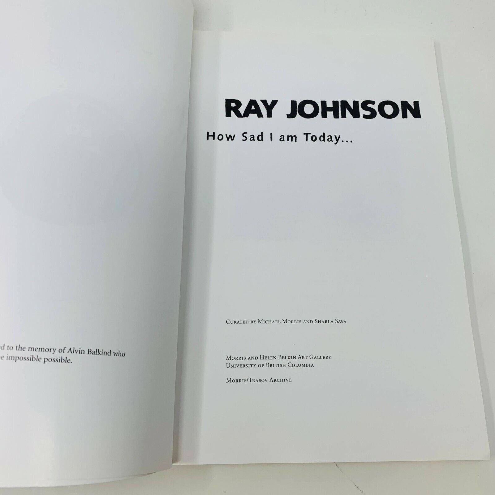 2001 Ray Johnson How Sad I Am Today Gallery Mail Art Paperback Morris & Belkin