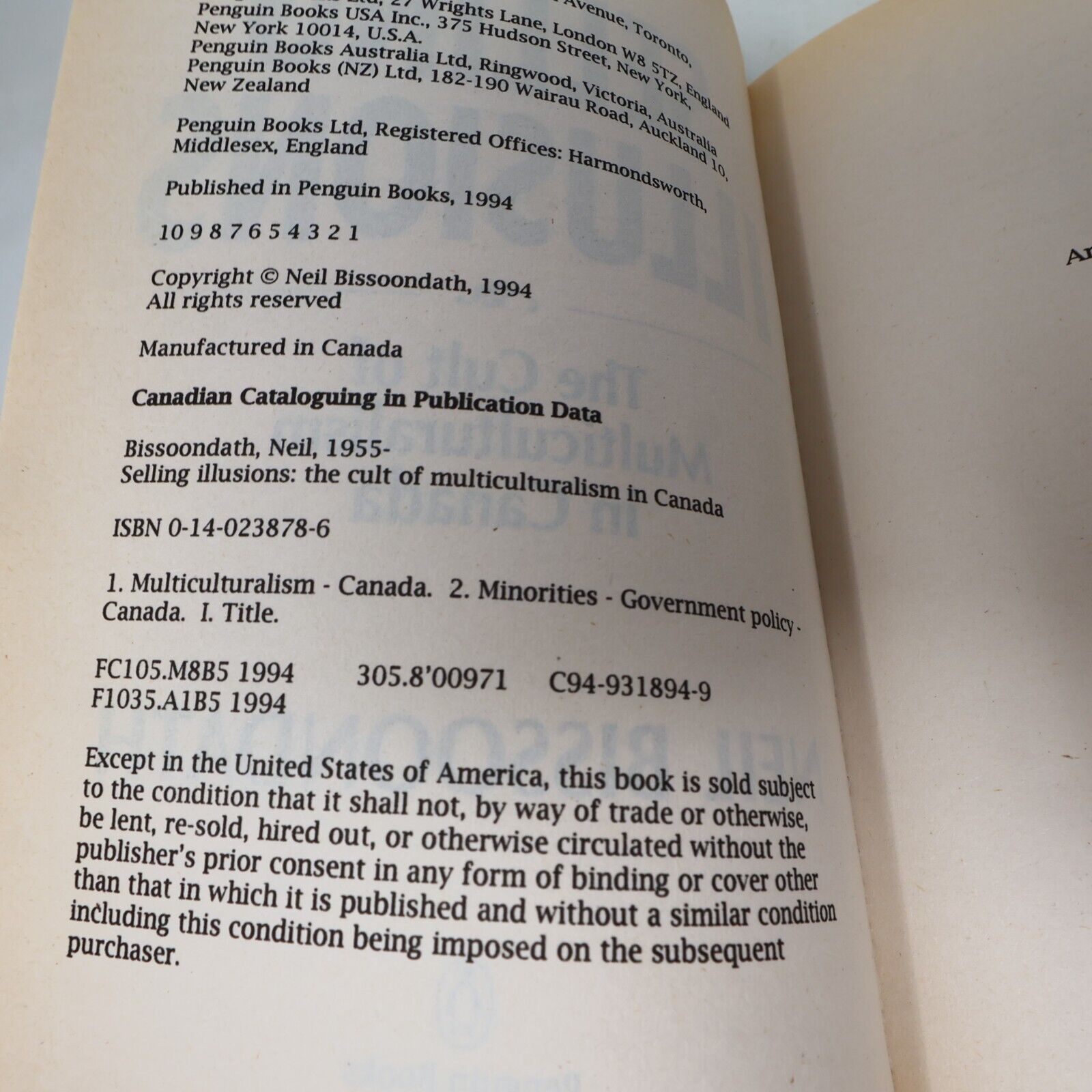 1994 Selling Illusions the Cult of Multiculturalism in Canada Neil Bissoondath