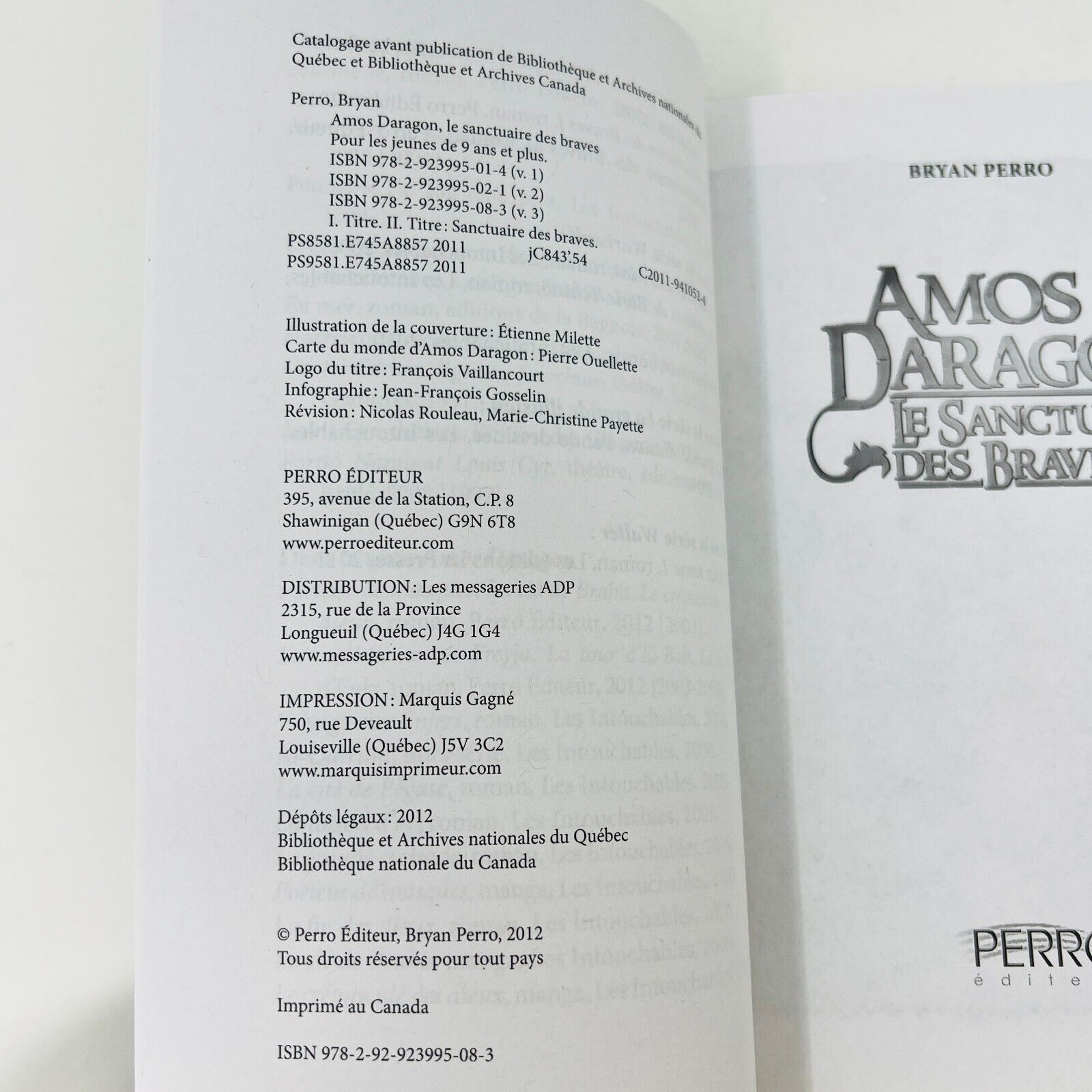 Lot Amos Daragon Le Sanctuaire des Braves #1-3 Série Complète Bryan Perro Livres