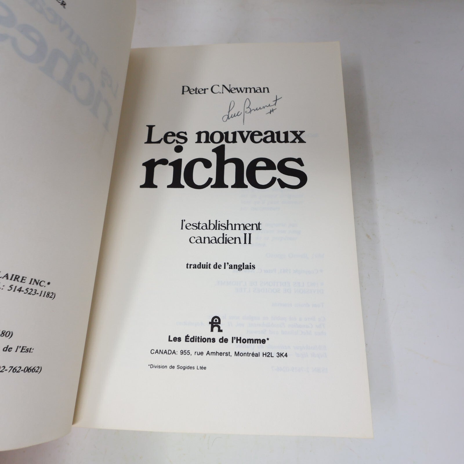 Peter C. Newman La Dynastie des Bronfman L'Establishment Canadien 2 Lot 2 Livres