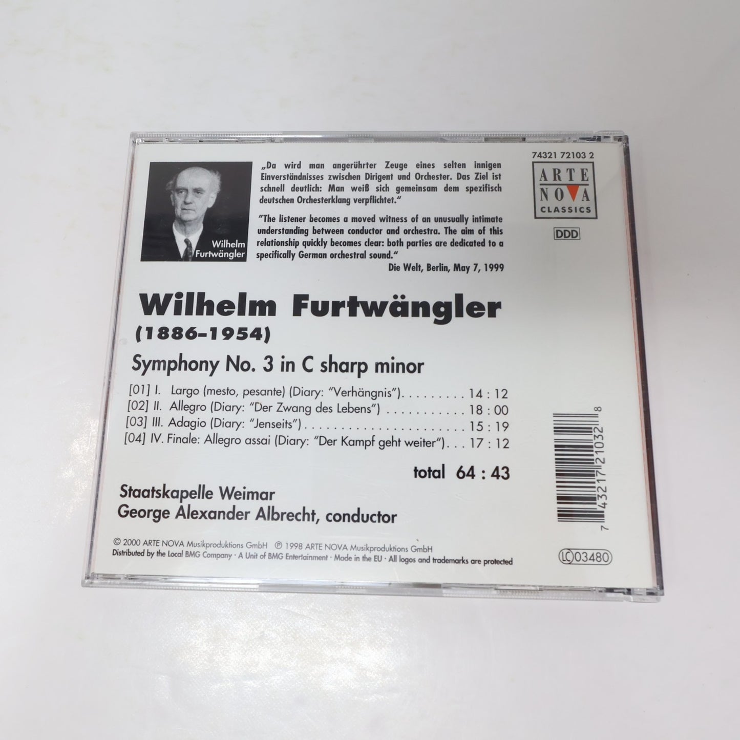 Wilhelm Furtwängler 2 CD Lot Classical Symphony No. 1 In B Minor/Symphony No. 3