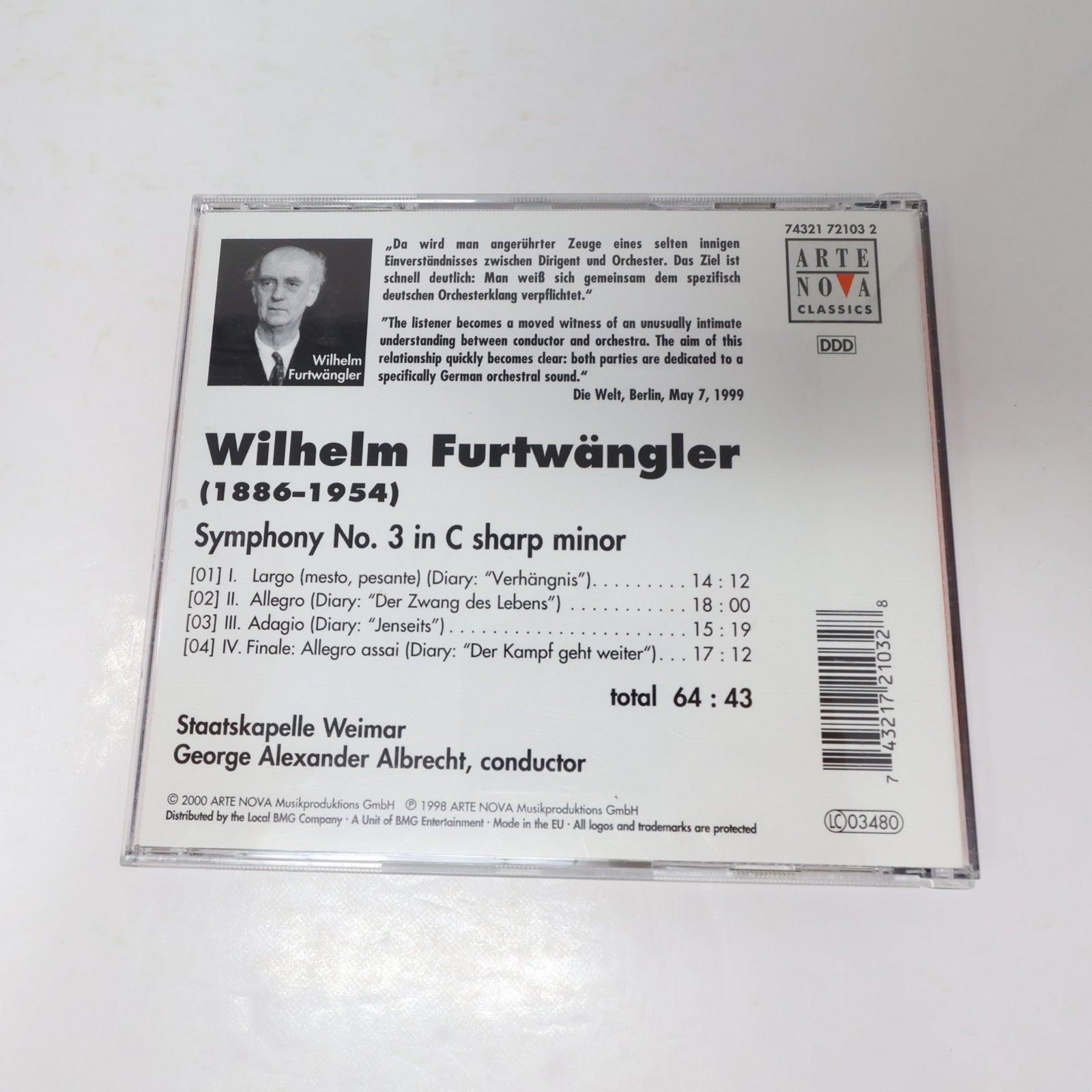 Wilhelm Furtwängler 2 CD Lot Classical Symphony No. 1 In B Minor/Symphony No. 3