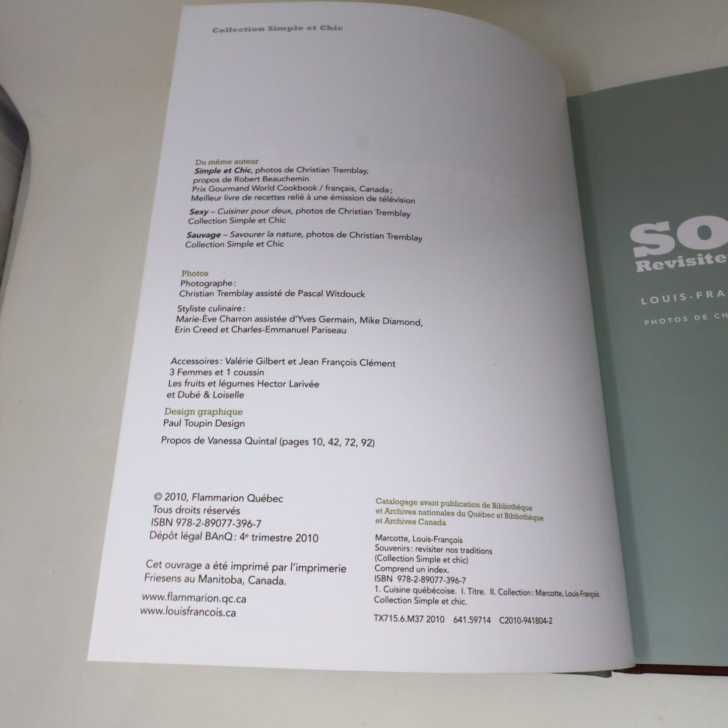 2010 Souvenirs Revisiter Nos Traditions de Louis-François Marcotte Cuisine Livre