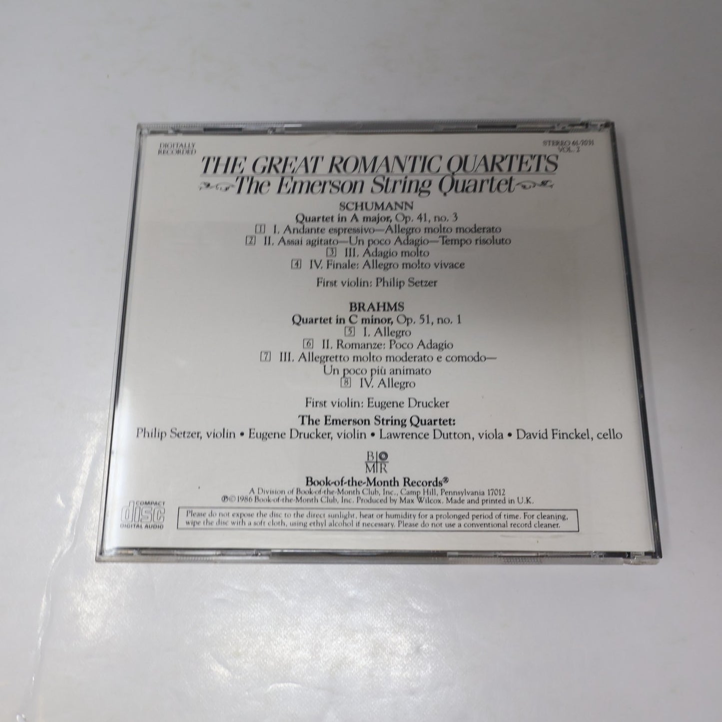 The Great Romantic Quartets #2-3-4 Book of The Month BMR 3 CD Lot Shumann/Brahms