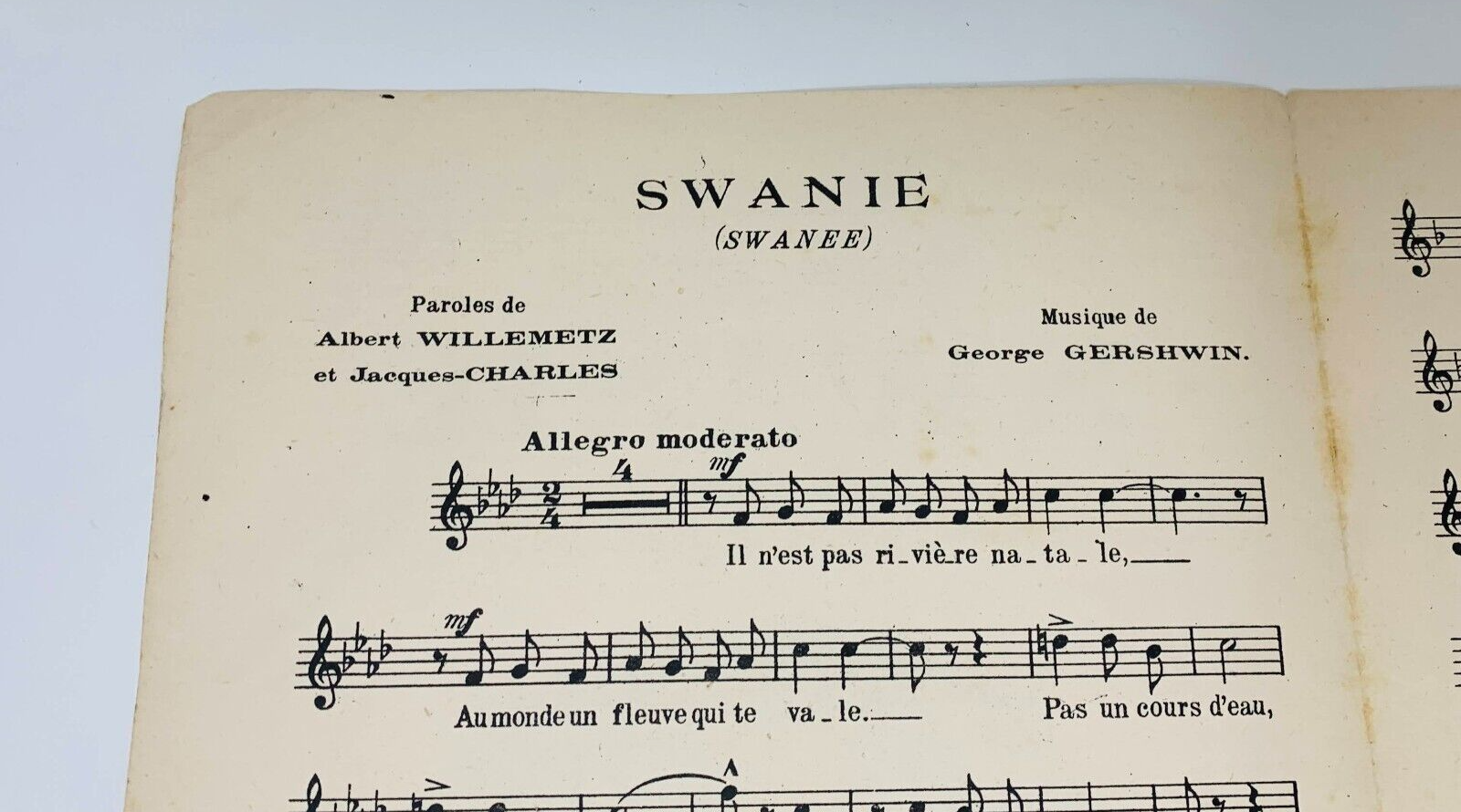 1920 One Step Swanie (Swanee) Partition Français French Harry Pilcer Gershwin