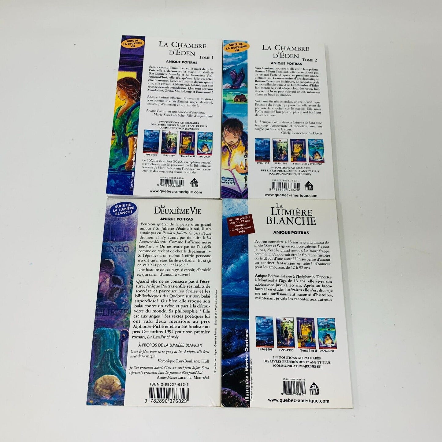 La Chambre d'Éden/Lumière Blanche/Deuxième Vie Titan Anique Poitras Lot 4 Livres
