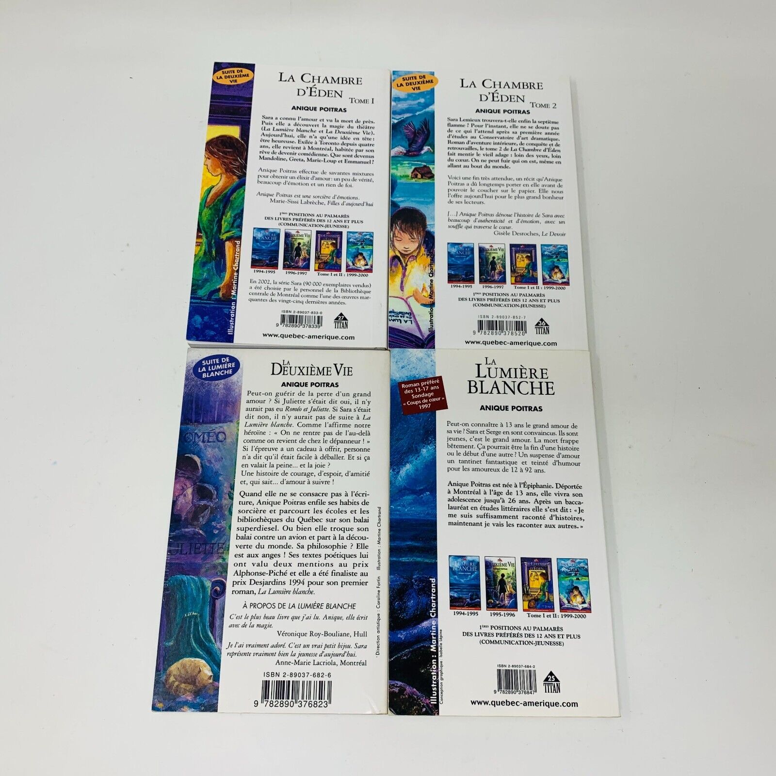 La Chambre d'Éden/Lumière Blanche/Deuxième Vie Titan Anique Poitras Lot 4 Livres