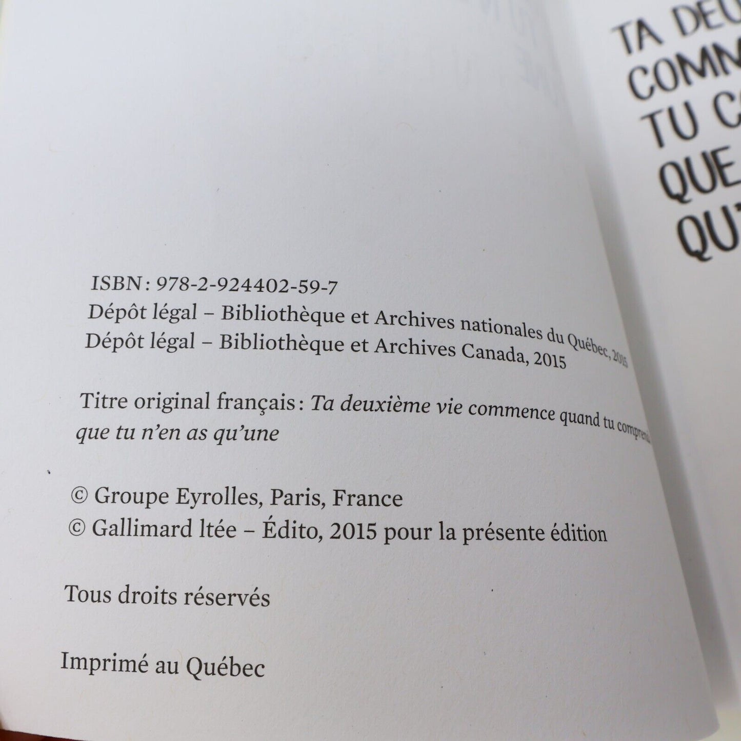 2015 Ta Deuxième Vie Commence Quand Tu Comprends que Tu n'en As qu'Une Giordano