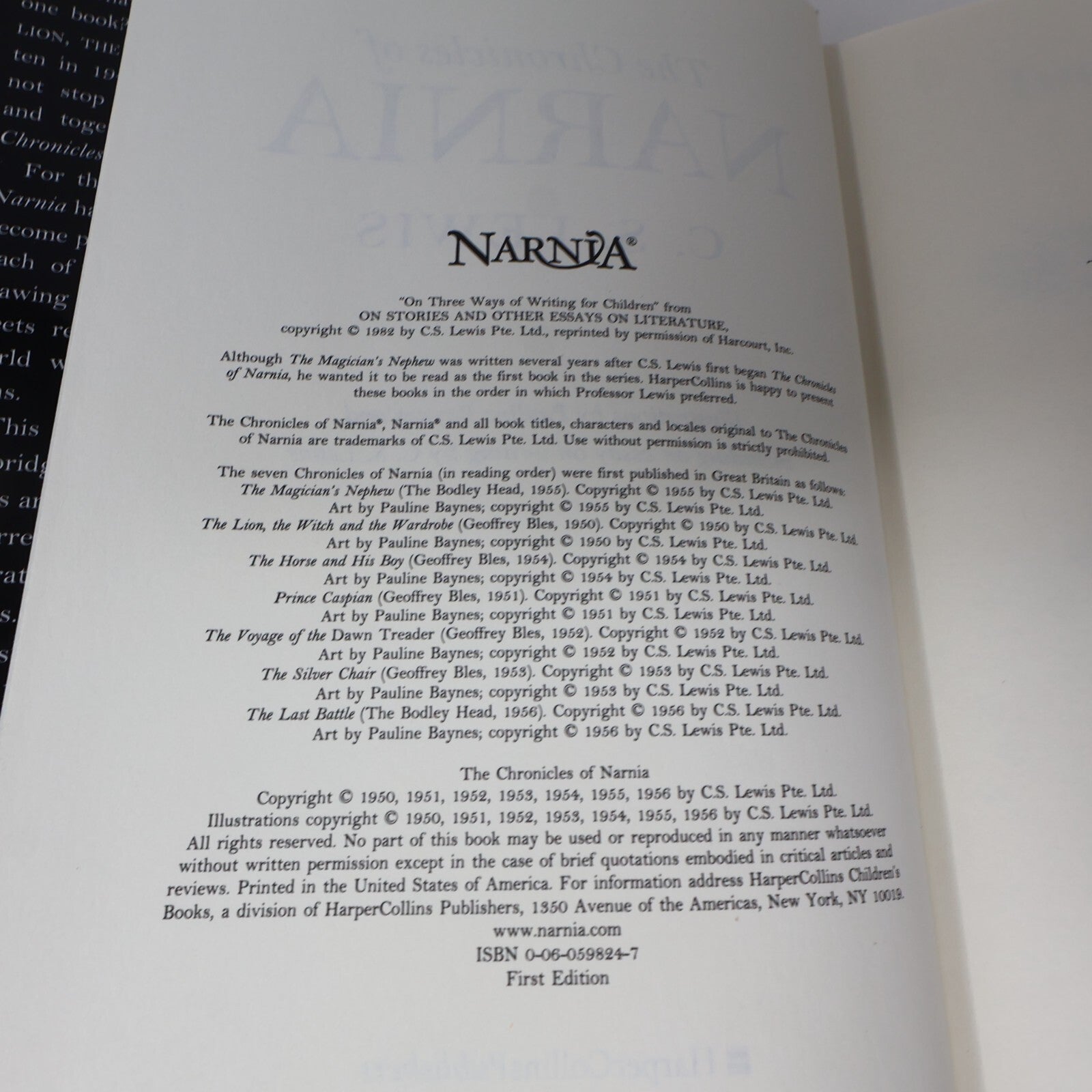 2004 The Chronicles of Narnia C. S. Lewis Omnibus Fantasy 1st Edition Harper HC