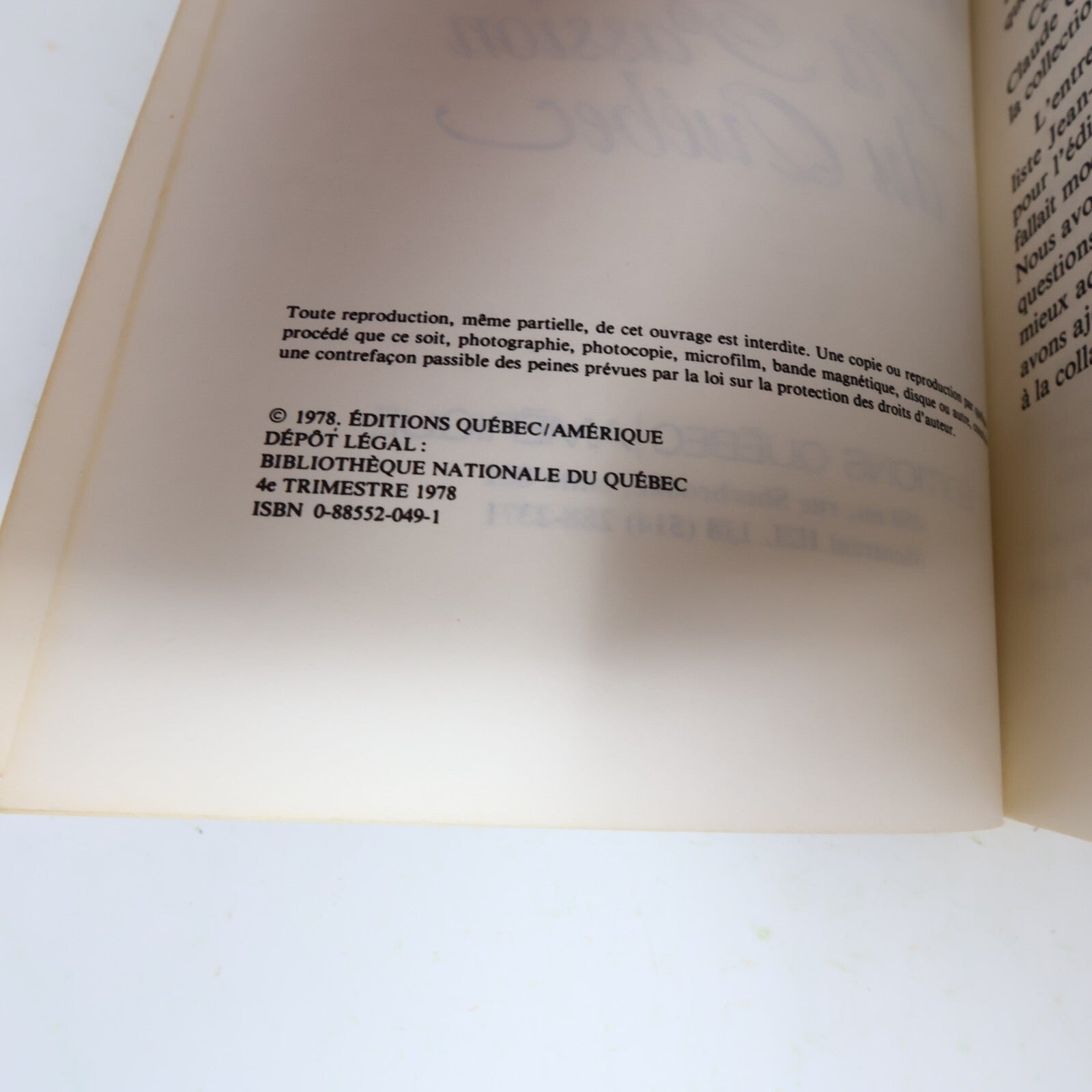 1978 La Passion du Québec René Lévesque Québec Amérique Politique Français Livre