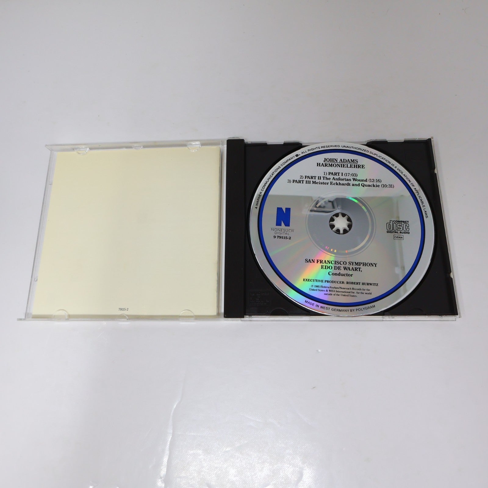 John Adams Harmonielehre CD San Francisco Symphony/Edo De Waart Classical 1985