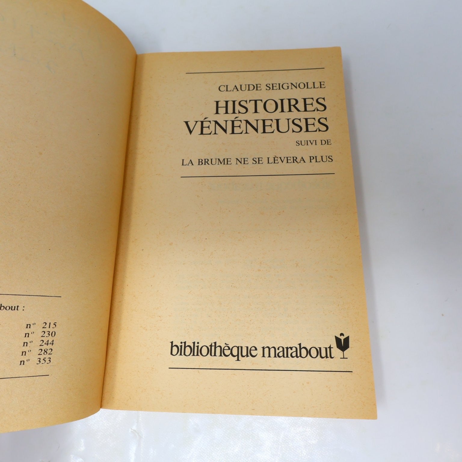 Histoires Vénéneuses Claude Seignolle 1972 Français Marabout Occulte Ténèbres
