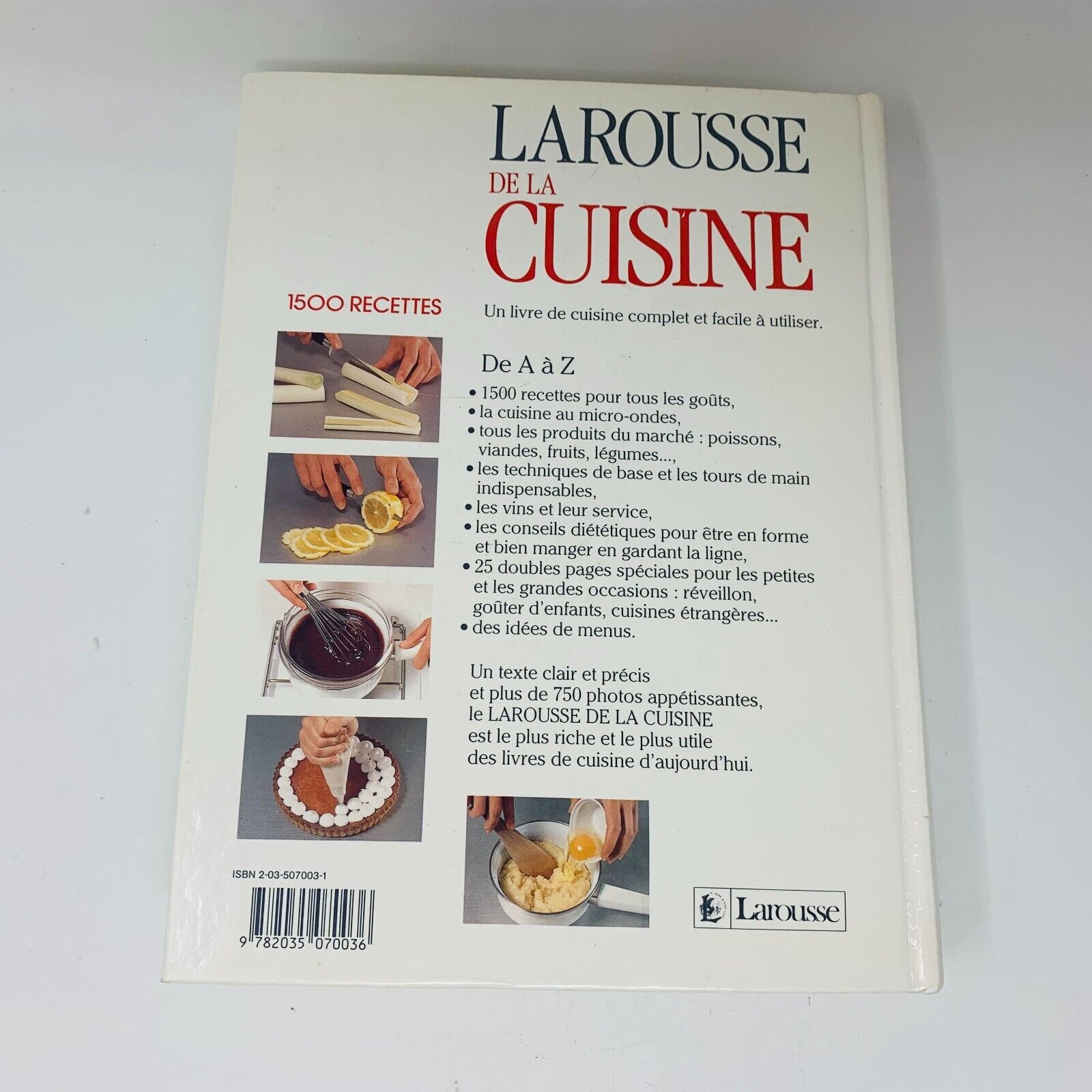 1990 Larousse de la Cuisine 1500 Recettes Livre Laure Flavigny Français Cookbook
