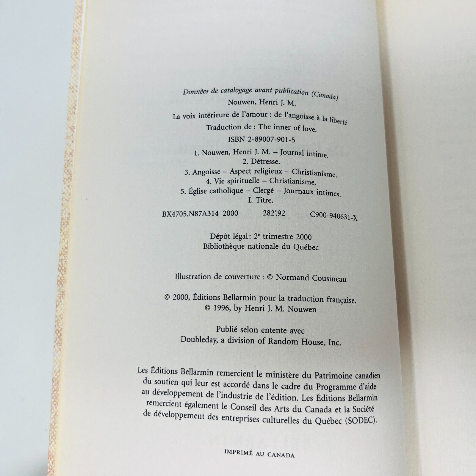 2002 La Voix intérieure de l'amour de Henri J.M. Nouwen Livre Bellarmin Français