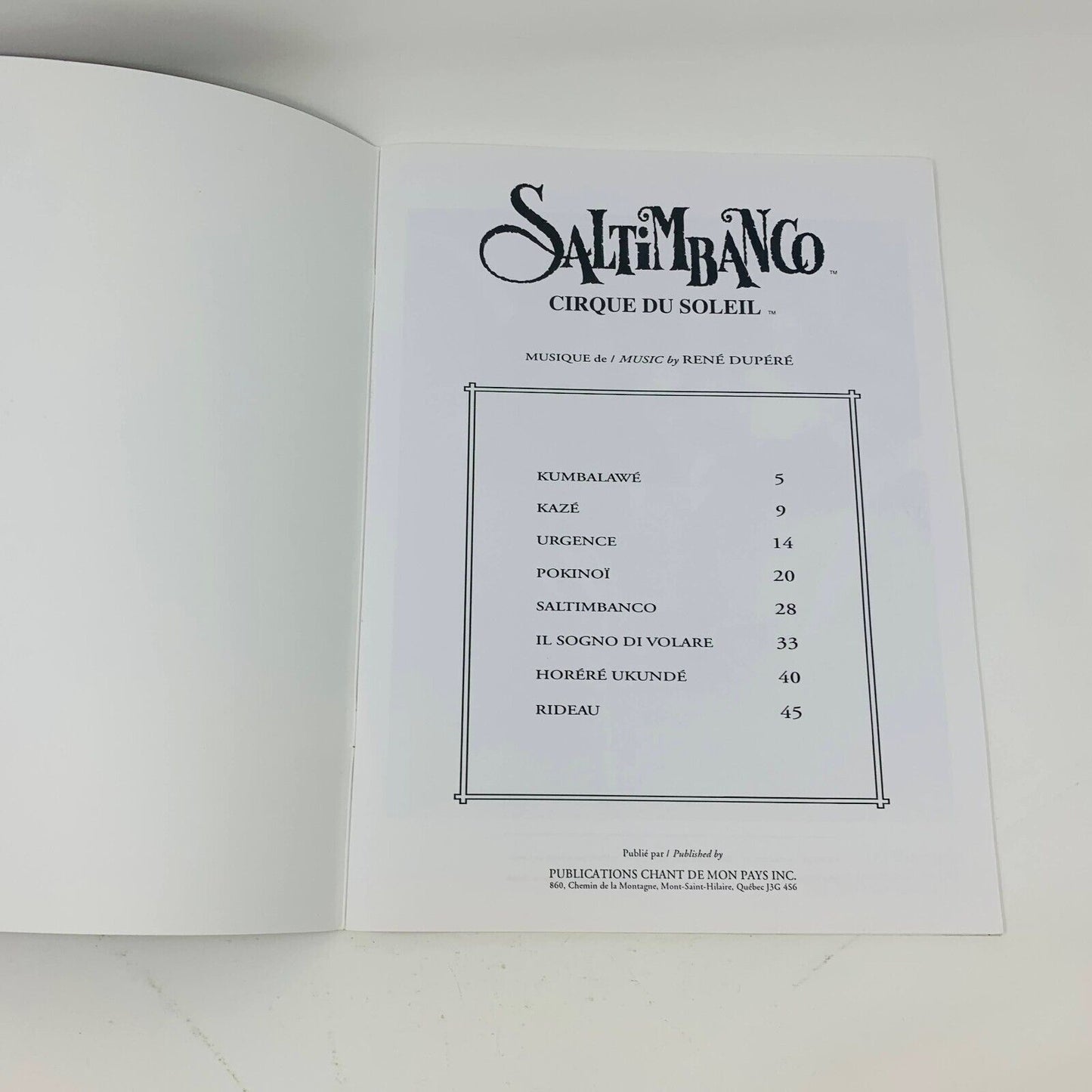 1993 Saltimbanco Cirque du Soleil Songbook Show Music René Dupéré Piano Vocal