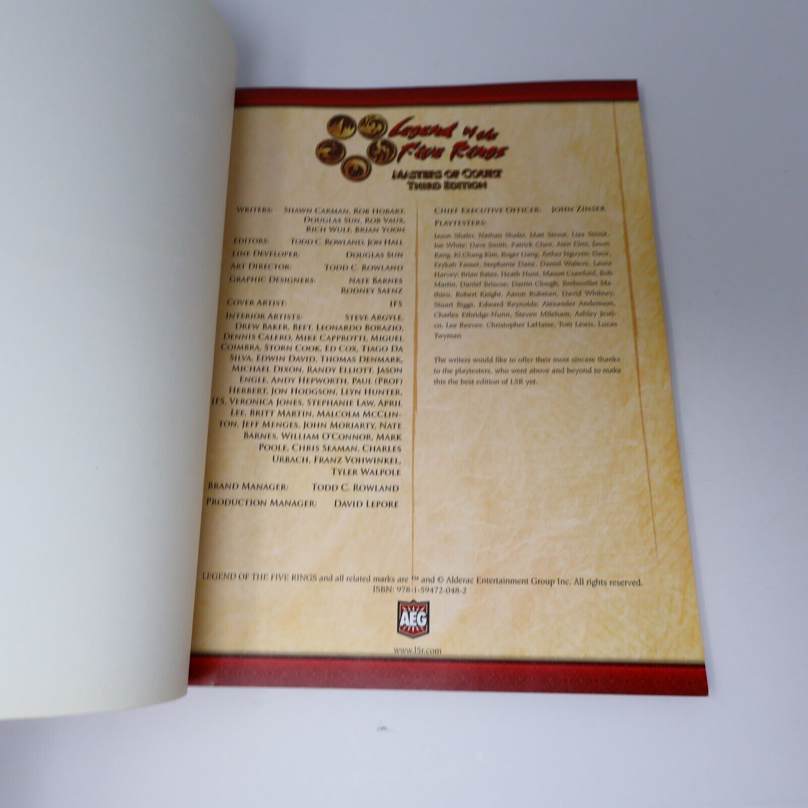 2009 Legend of the Five Rings Masters of Magic L5R by AEG Fantasy RPG Book PB