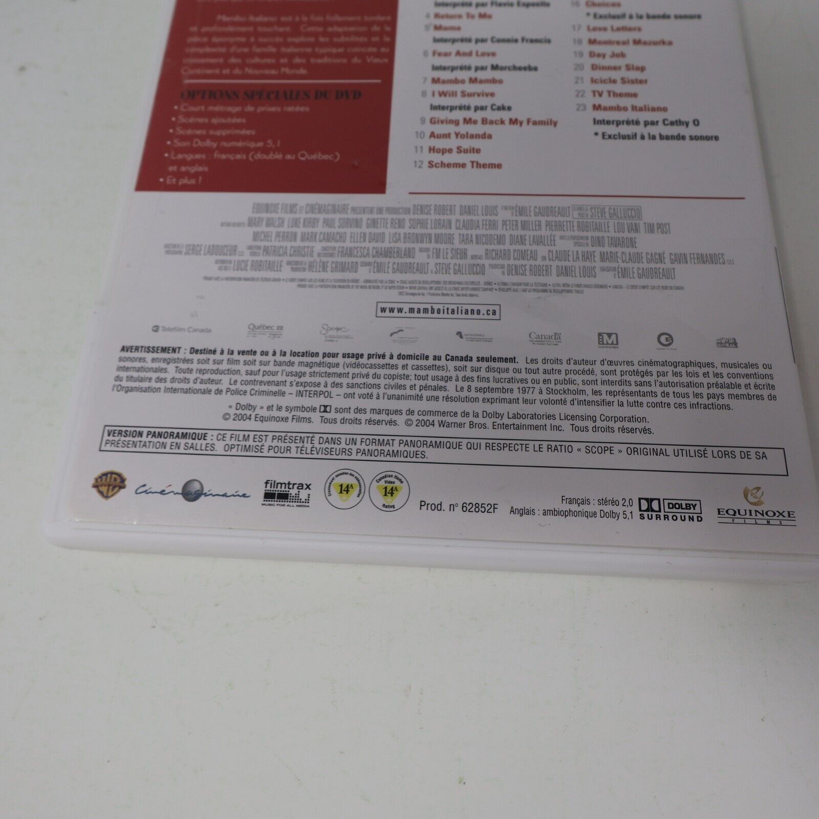Mambo Italiano DVD & CD Film Ginette Reno Sophie Lorrain Testé Français English