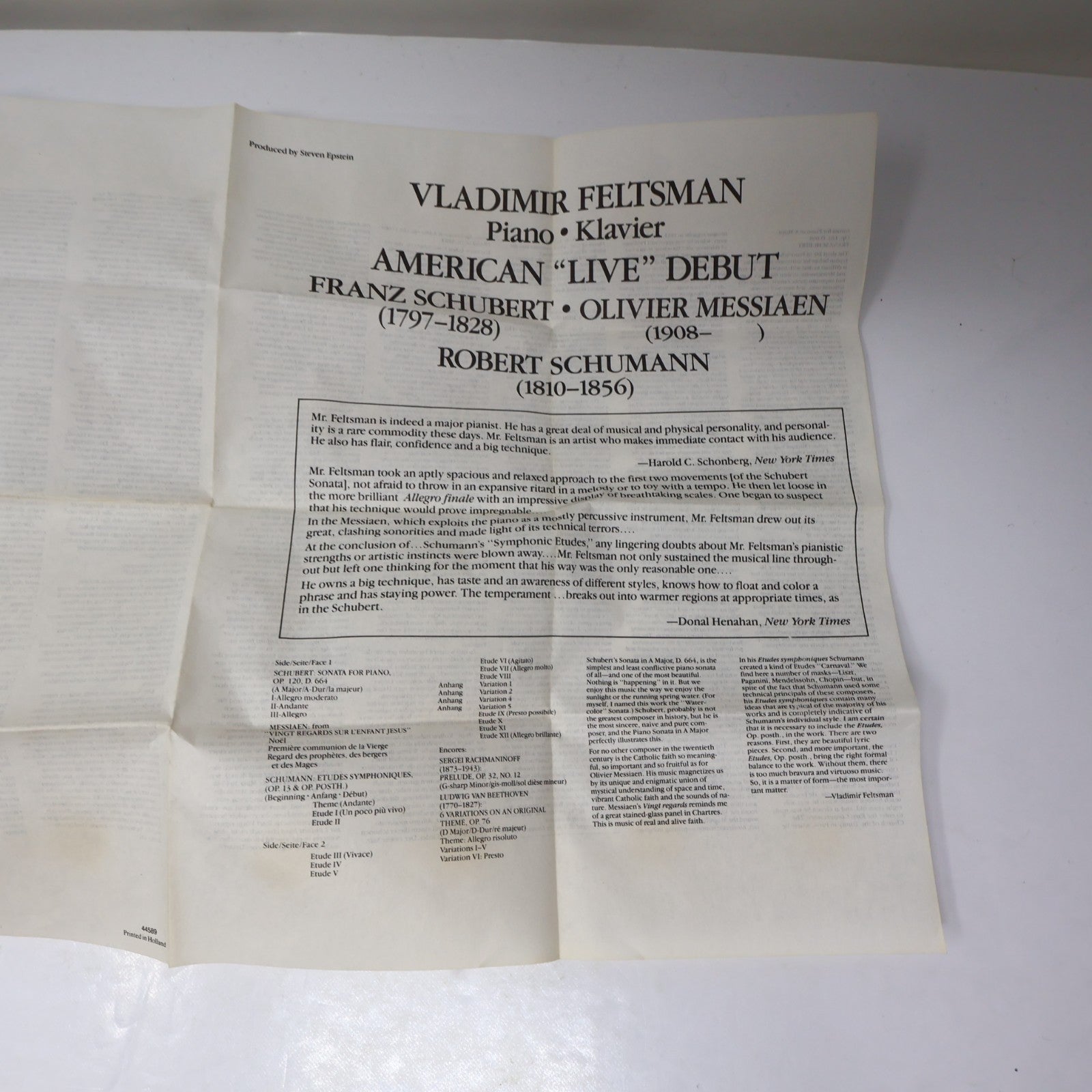 Vladimir Feltsman American "Live" Debut Cassette Piano/Klavier CBS 1988 40-44589