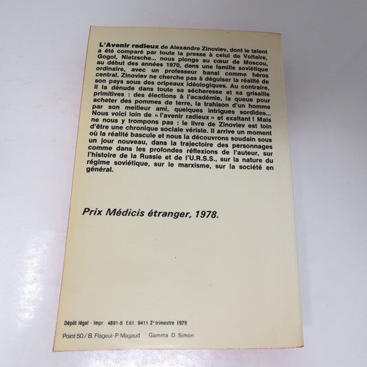 L'Avenir Radieux Aleksandr Zinoviev Poche 1979 Littérature Société Russie Livre