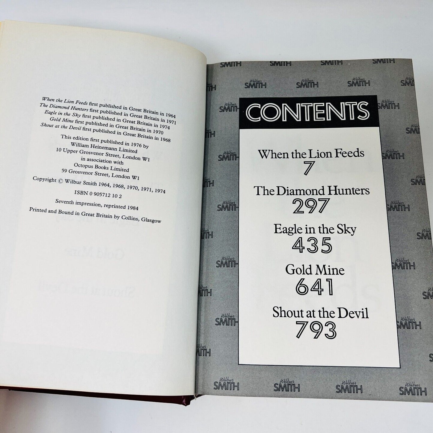 1984 Wilbur Smith Omnibus Book When The Lion Feeds/Diamond Hunters Hardcover DJ