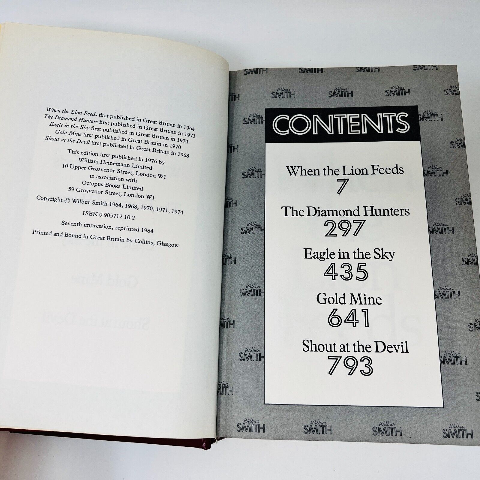 1984 Wilbur Smith Omnibus Book When The Lion Feeds/Diamond Hunters Hardcover DJ