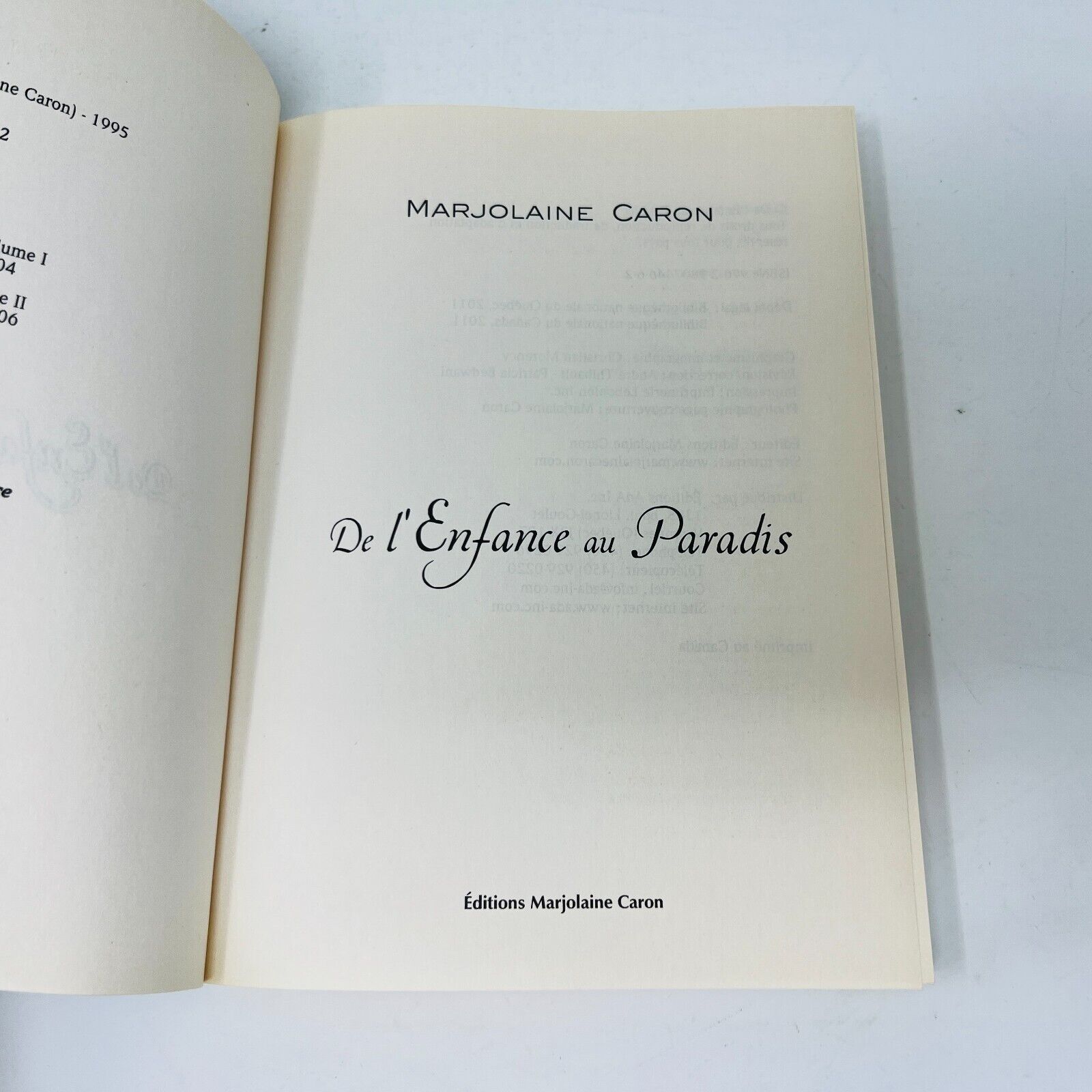 2012 De l'Enfance au Paradis de Marjolaine Caron Ange Enfant Français Paperback