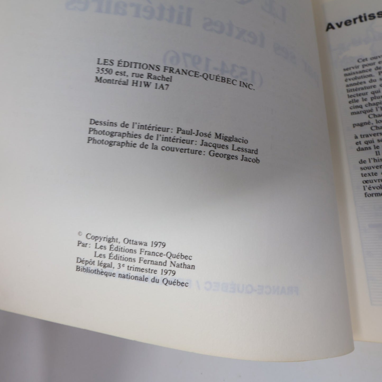 1979 Le Québec par ses Textes Litteraires 1534-1976 Littérature Histoire Livre
