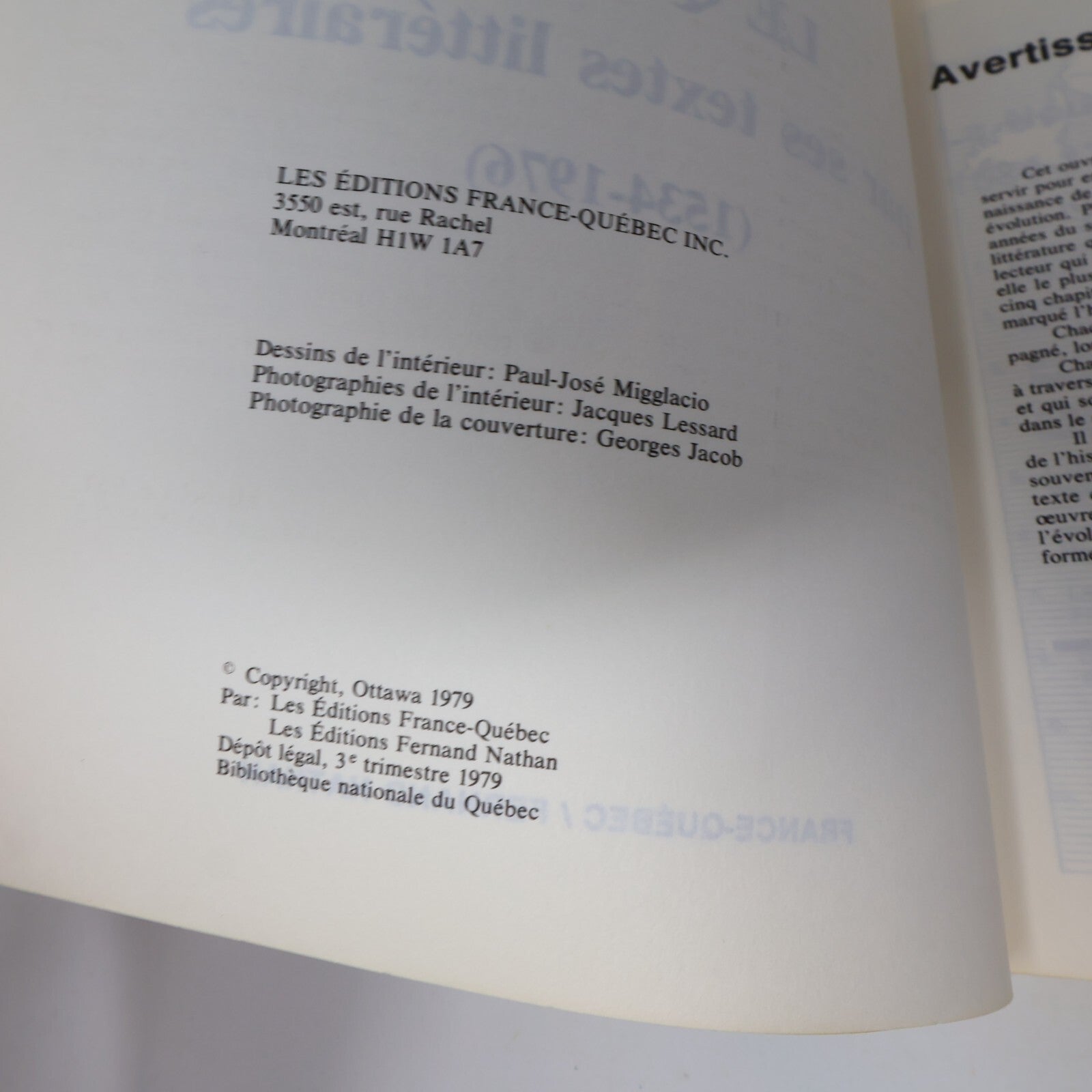 1979 Le Québec par ses Textes Litteraires 1534-1976 Littérature Histoire Livre