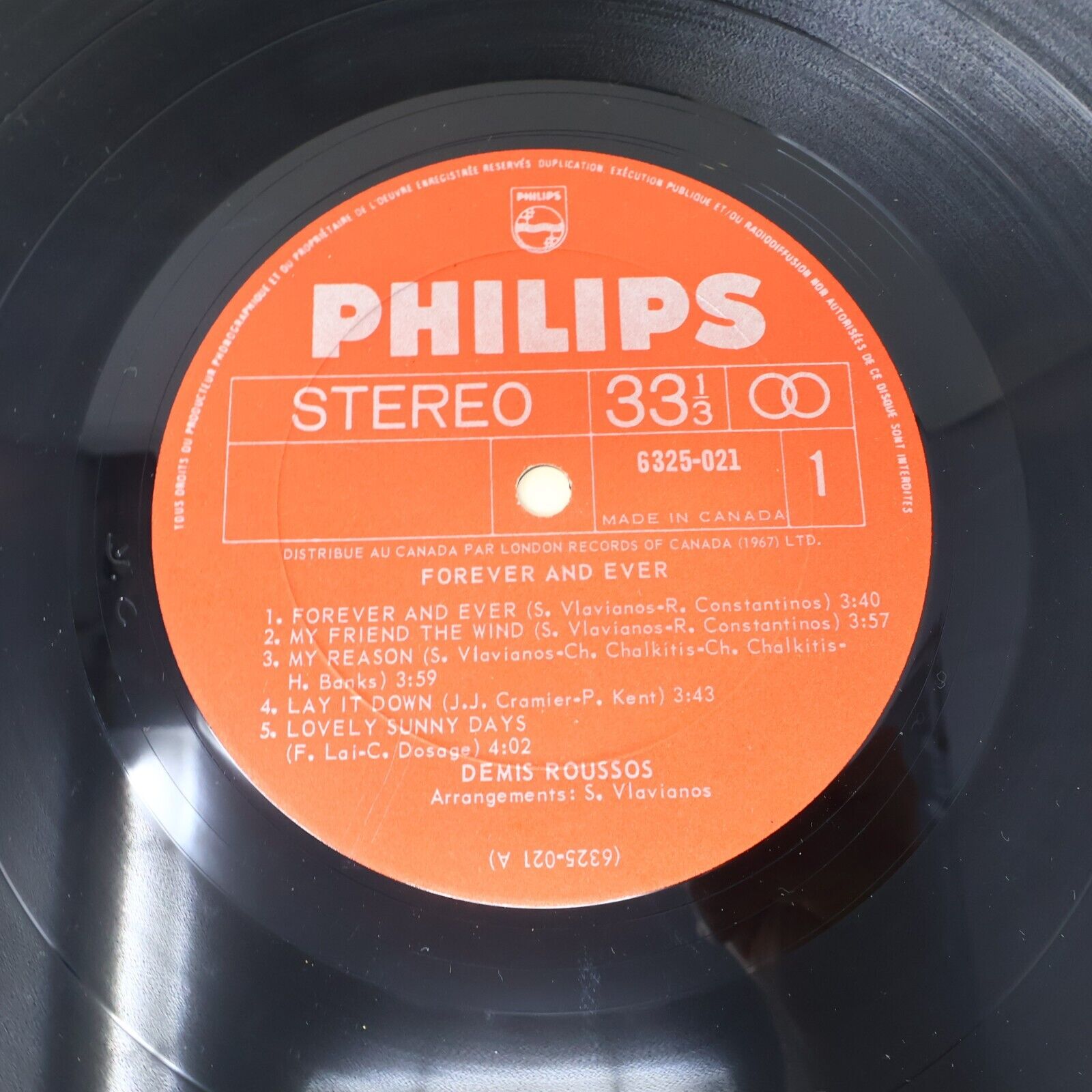 Démis Roussos Forever And Ever LP Record 6325 021 Canada My Friend The Wind 70s