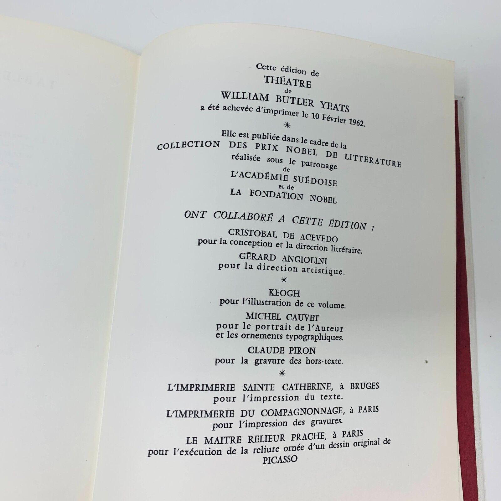1962 Théâtre Rombaldi Prix Nobel Littérature William Butler Yeats Picasso Cover