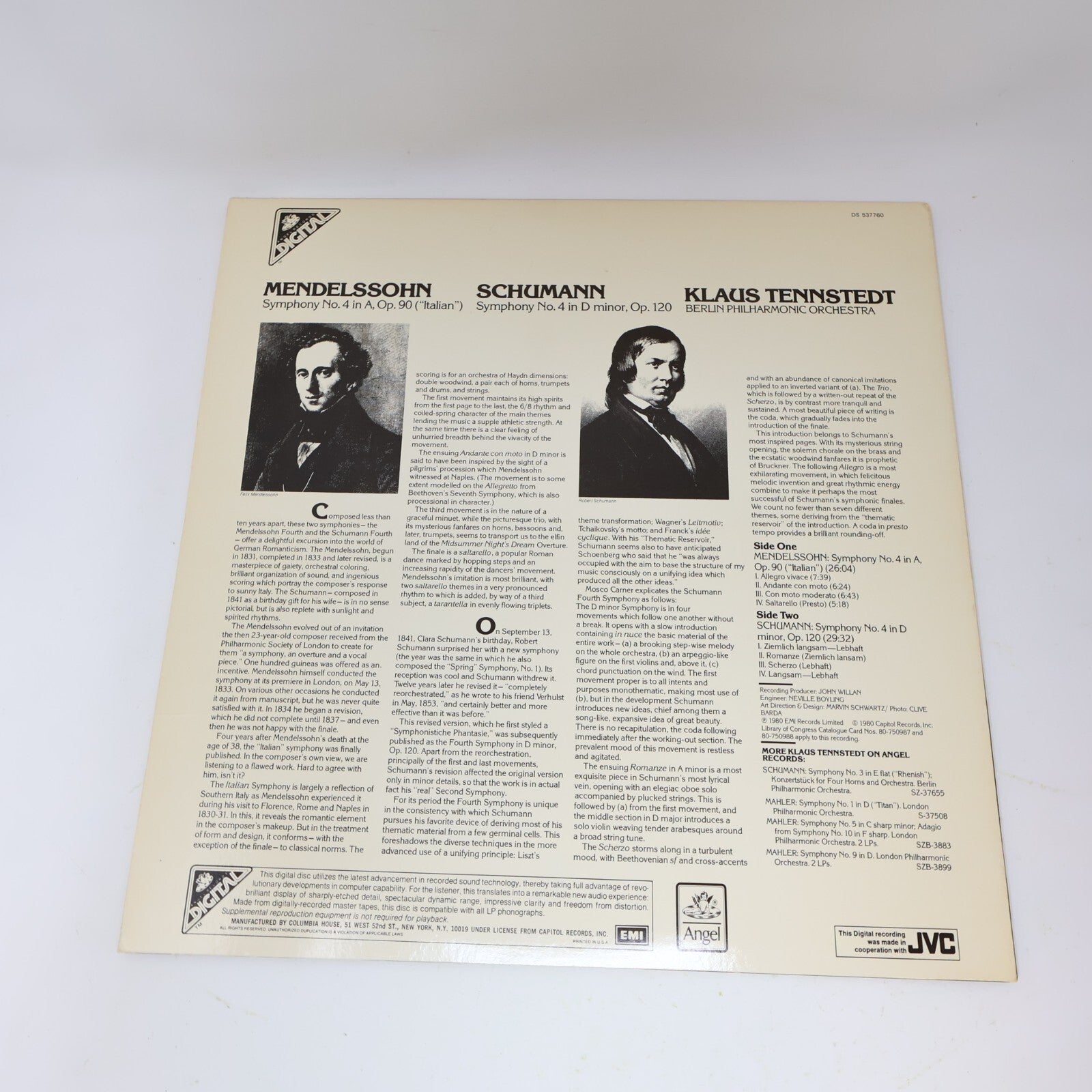 Klaus Tennstedt Berlin Philharmonic Mendelssohn / Schumann EMI Record DS 537760