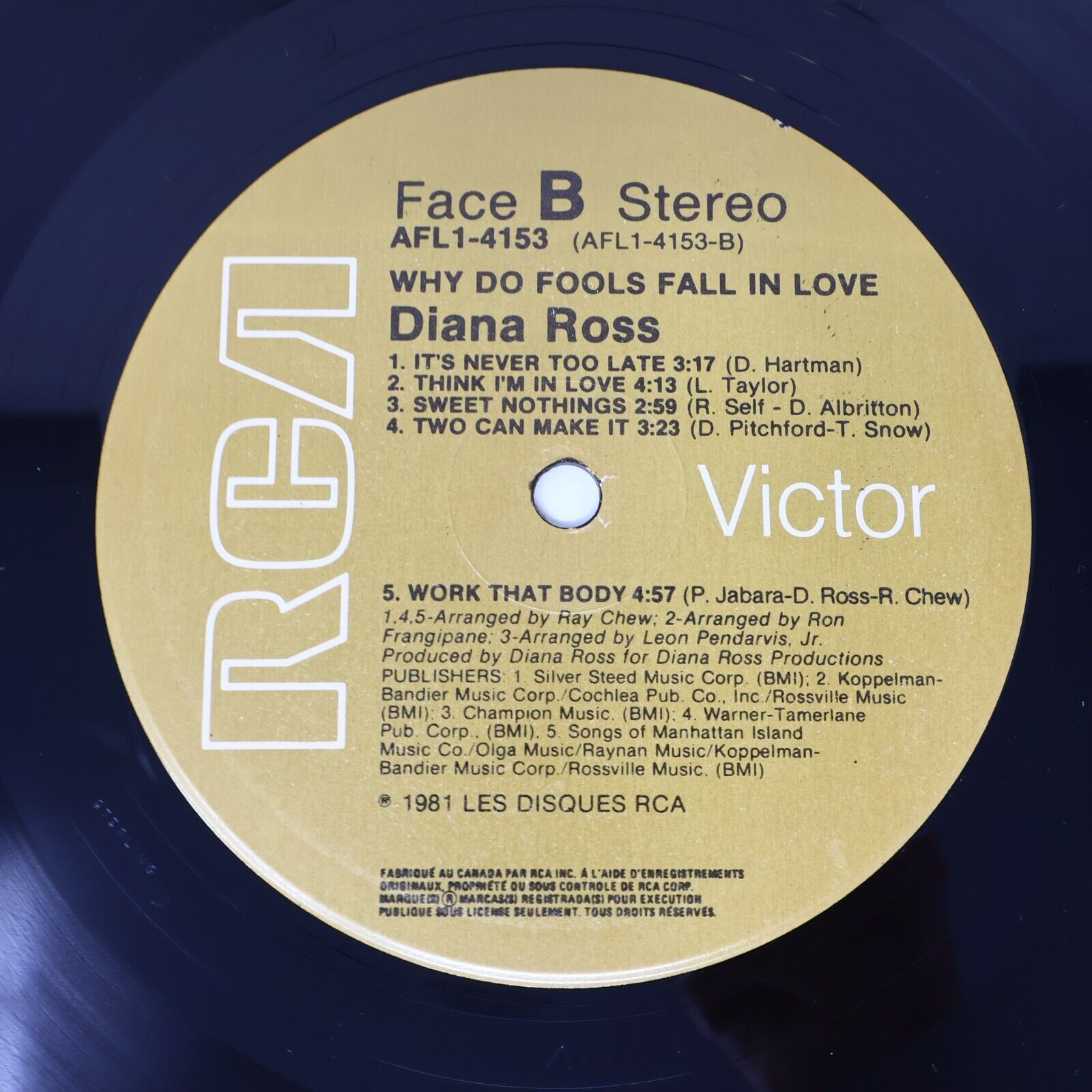 Diana Ross Why Do Fools Fall In Love LP Record Vinyl 1981 RCA Victor AFL1-4153