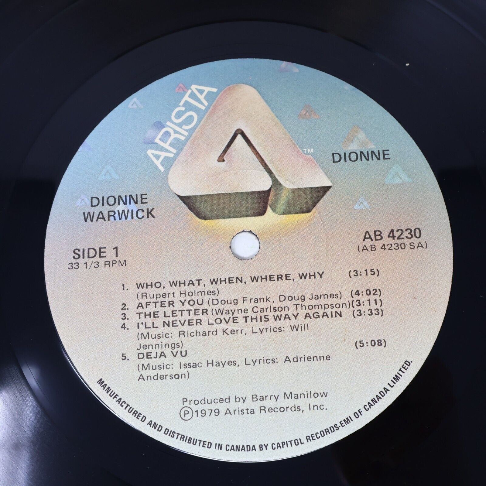 Dionne Warwick Dionne LP Record Vinyl Arista  AB 4230 Canada 1979 Funk Soul 70s