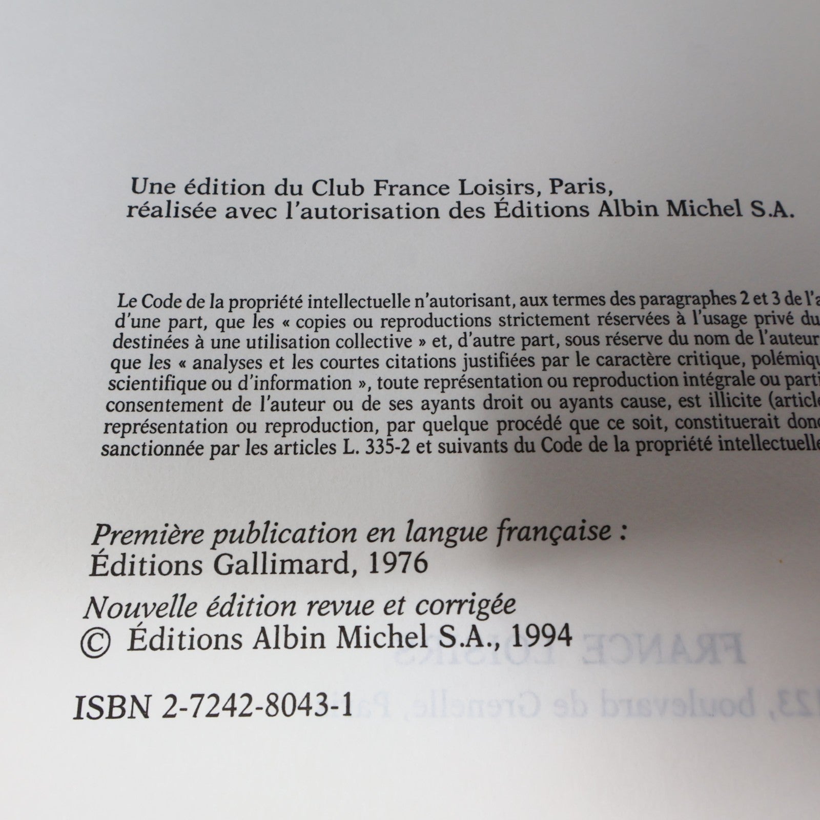 Carrie Stephen King France Loisirs 1994 HC DJ Français French Horreur Thriller