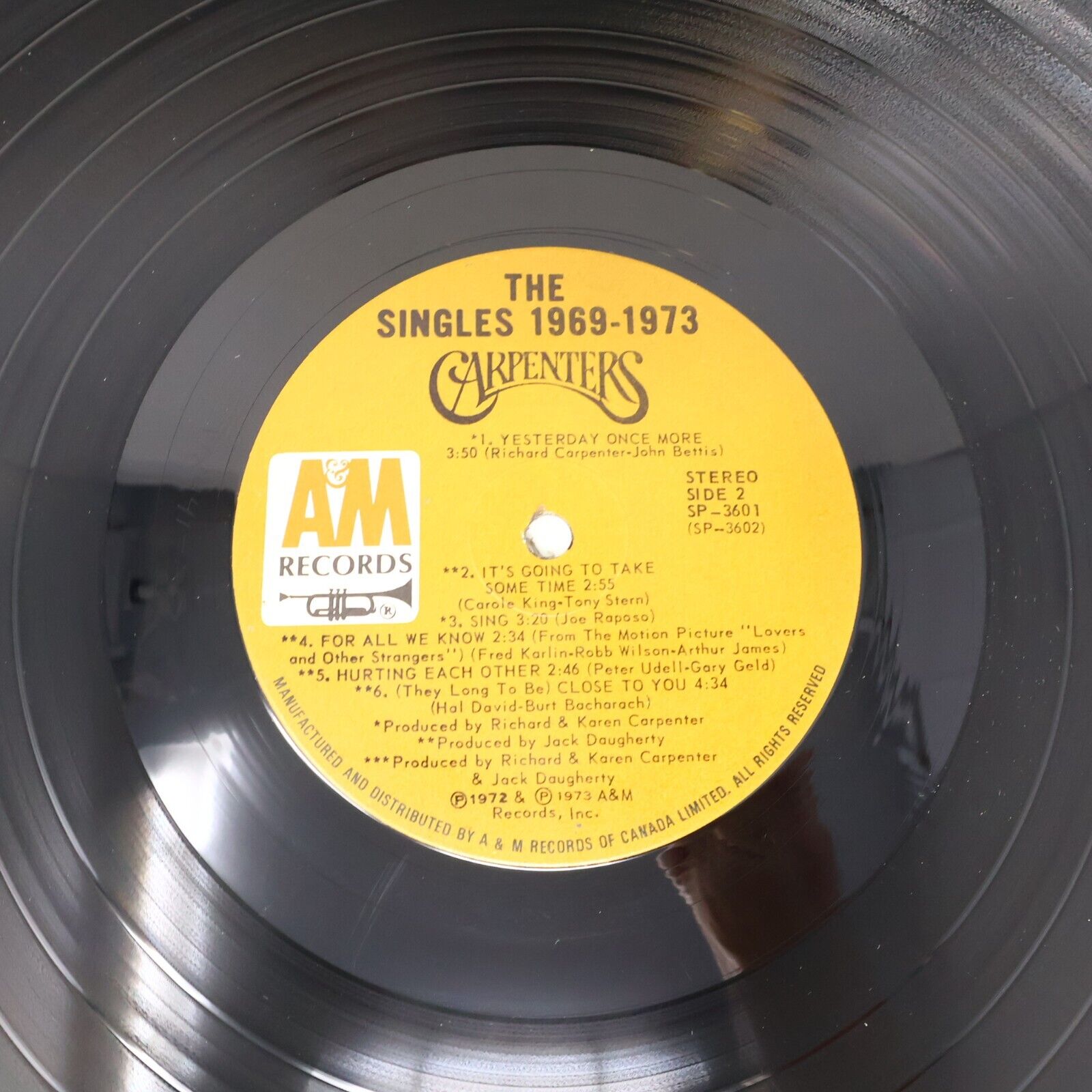 Carpenters The Singles 1969-1973 LP Vinyl Record SP 3601 A&M Top Of The World