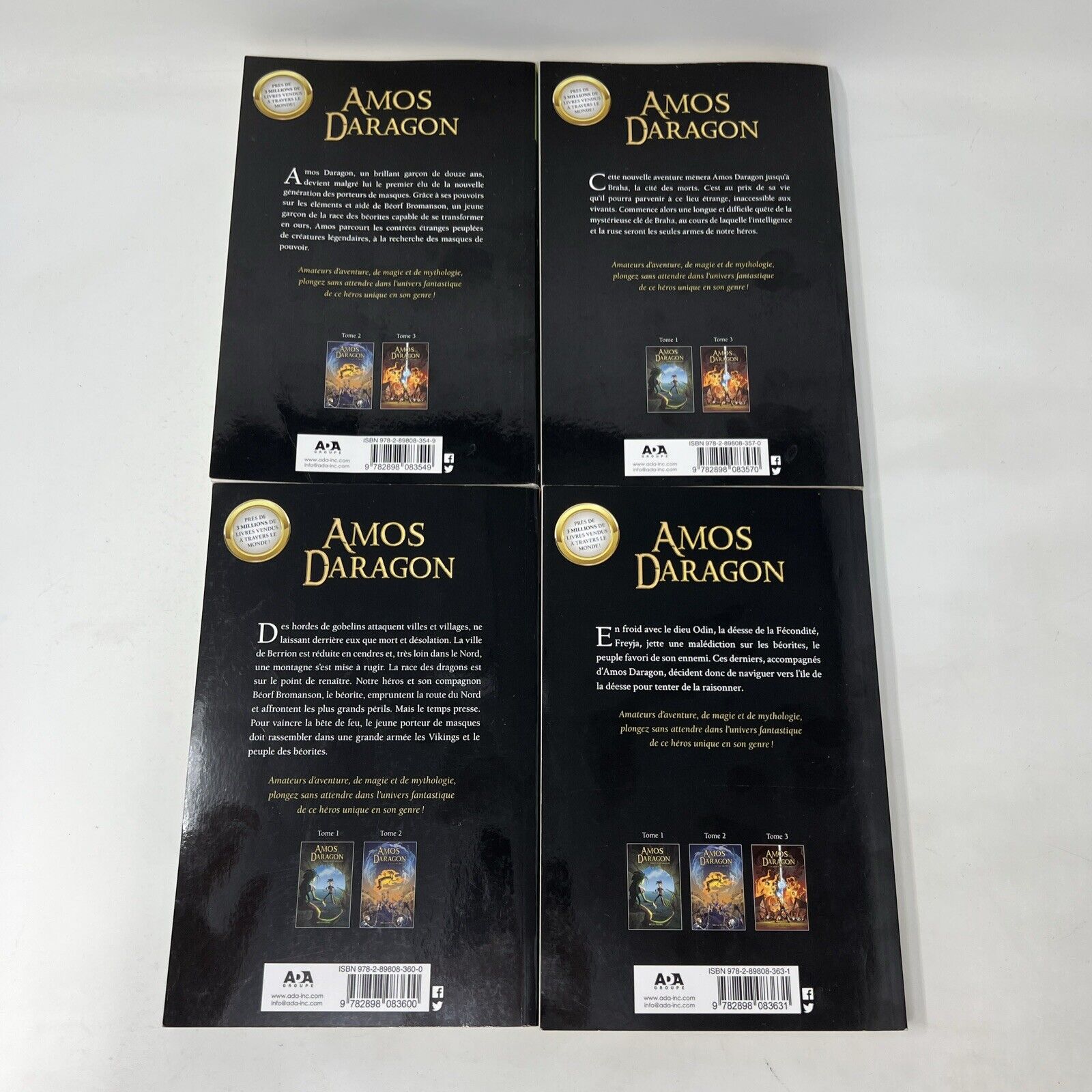 Amos Daragon #1-2-3-4 de Bryan Perro Lot Livres Édition 2020 Porteur de Masques