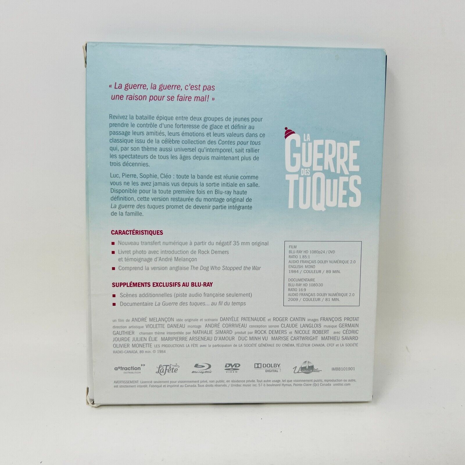La Guerre des Tuques Blu-ray & DVD La Fête Classique Français/English NTSC Testé