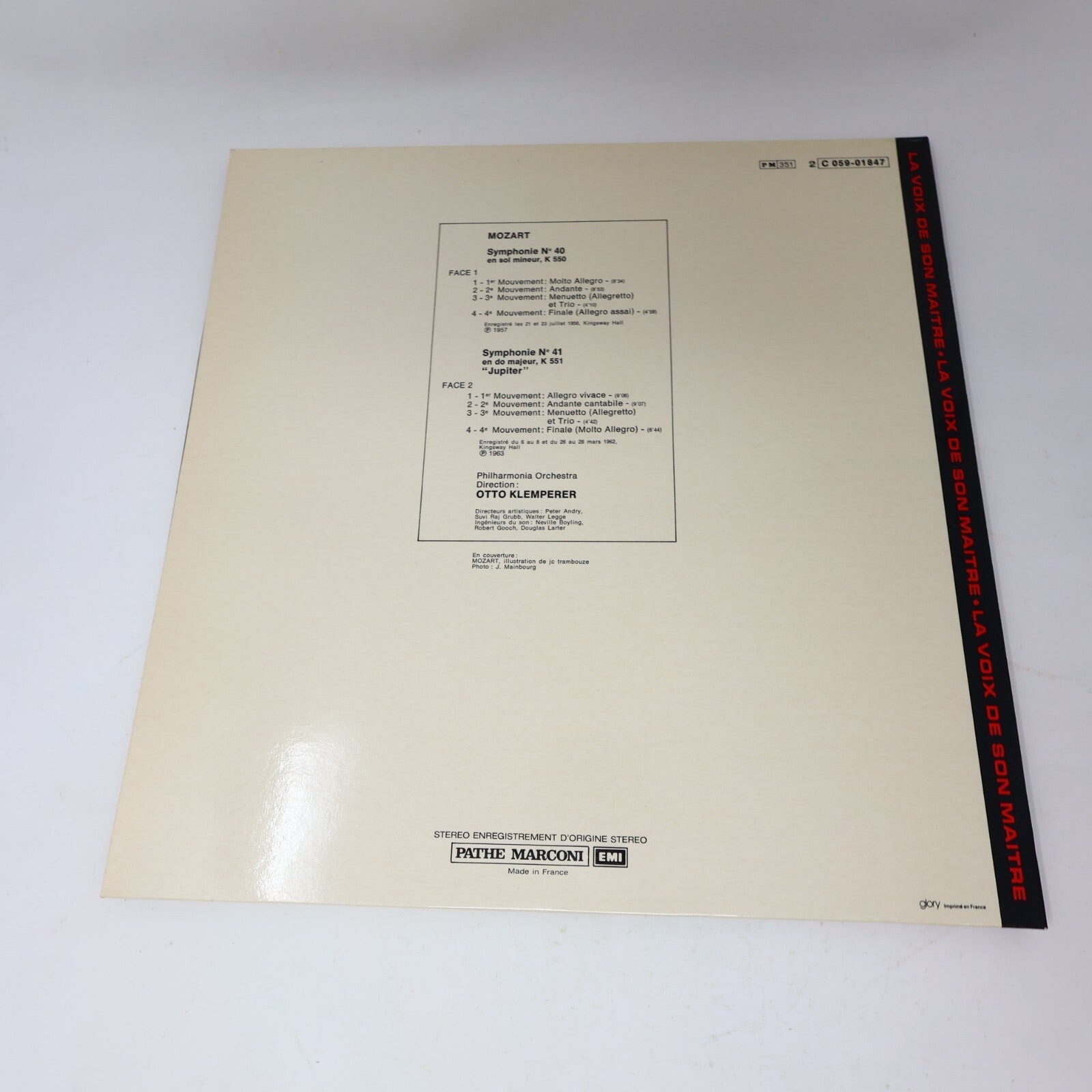 Otto Klemperer Philharmonia Orchestra Mozart Symphonies 40-41 Record C 059-01847