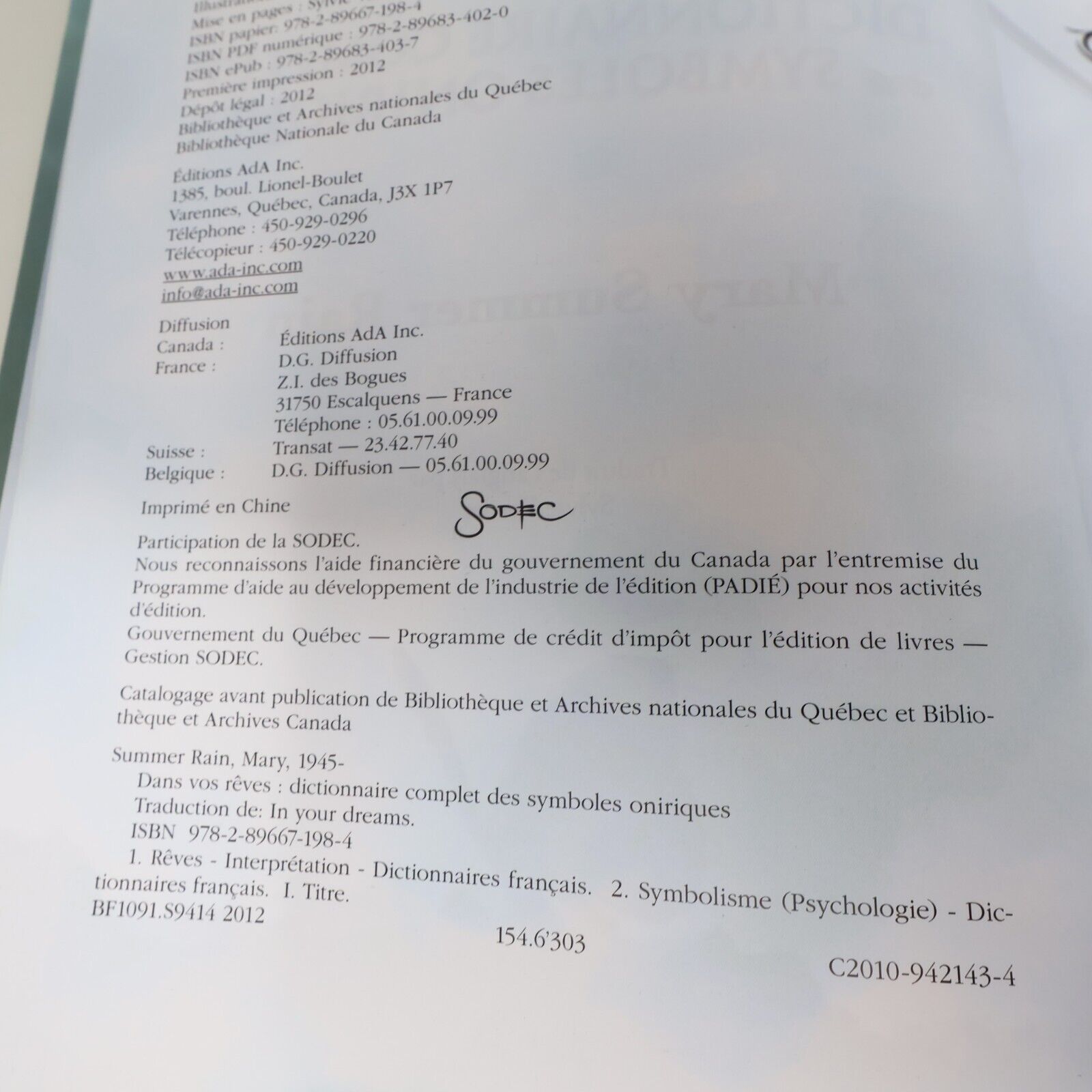2012 Dans Vos Rêves Dictionnaire Complet des Symboles Oniriques Ada Ésotérisme