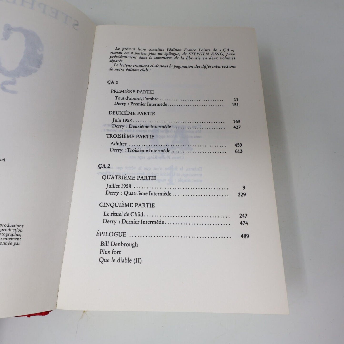 1989 Ça Stephen King It BCE France Loisirs Français Hardcover Omnibus Horreur HC