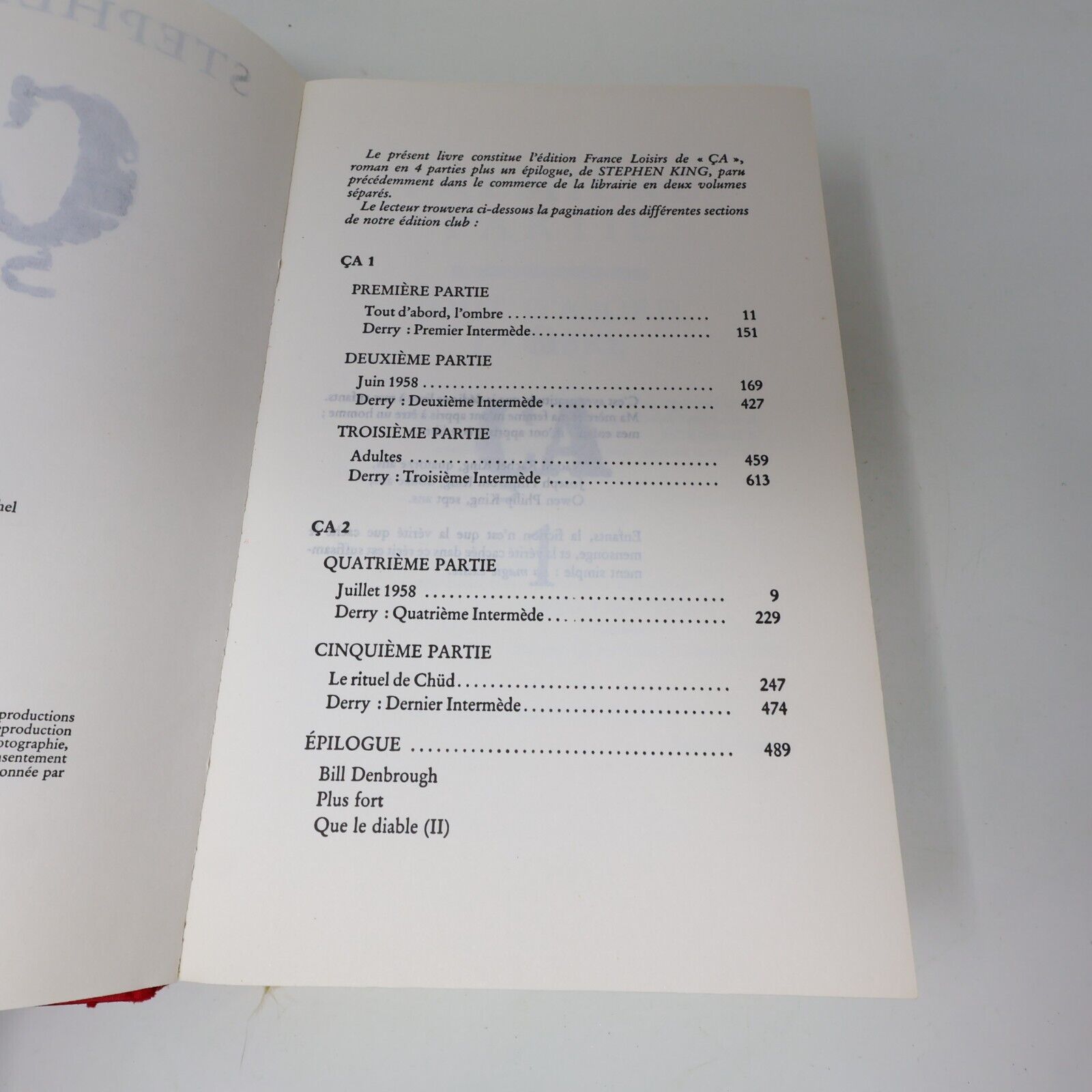 1989 Ça Stephen King It BCE France Loisirs Français Hardcover Omnibus Horreur HC