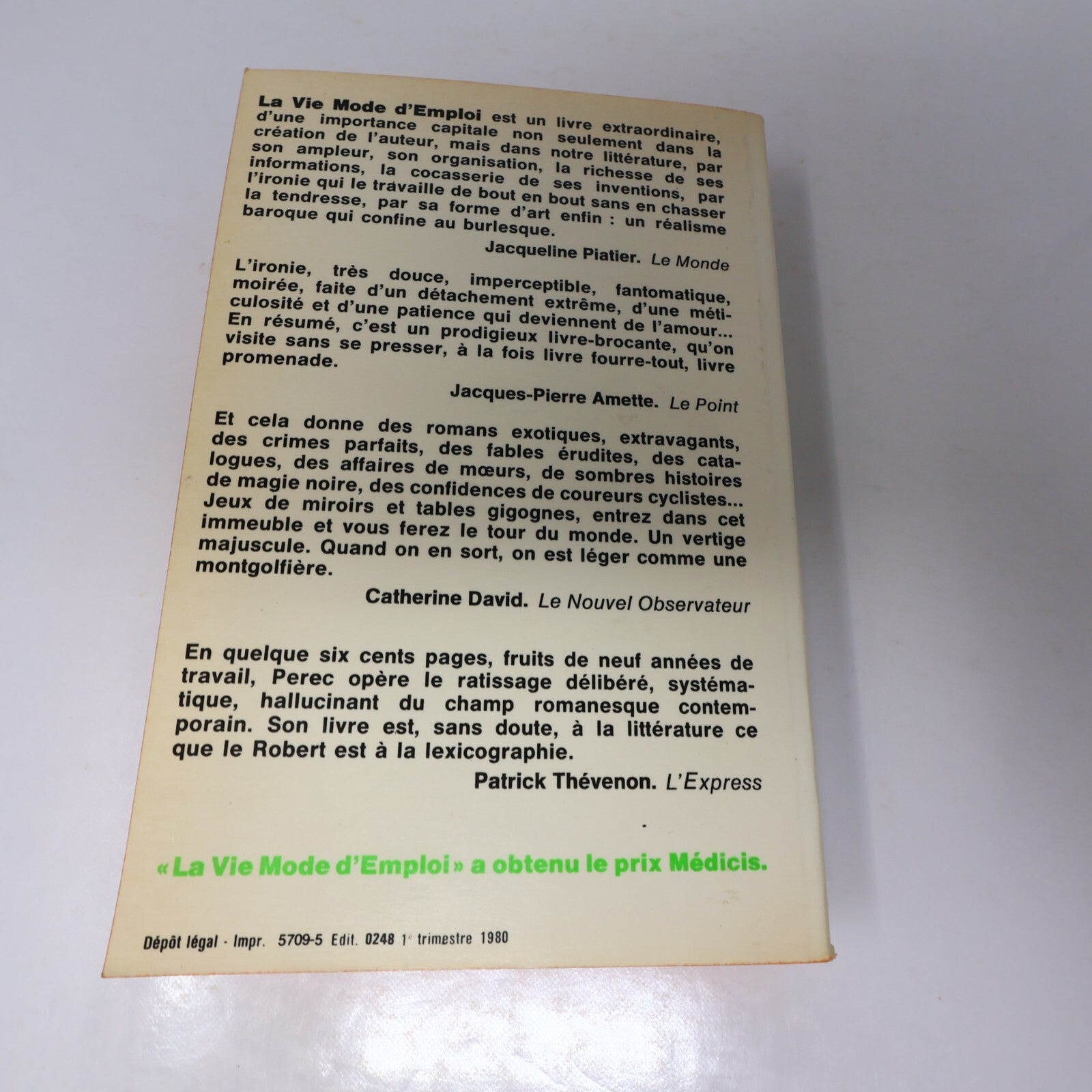 La Vie Mode d'Emploi Georges Perec Poche 1980 Littérature Française Roman France