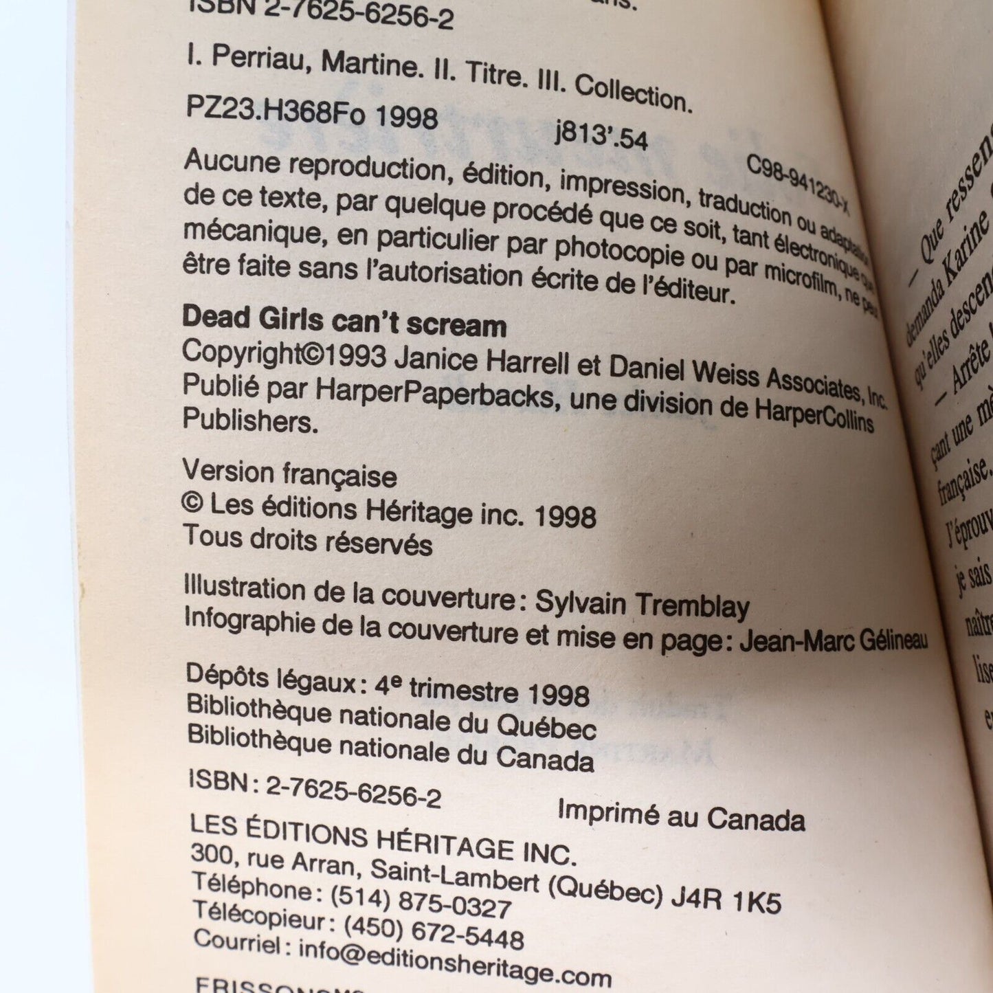 1998 Folie Meurtrière Frissons #83 de Janice Harrell Paperback PB EH Enfants 90s