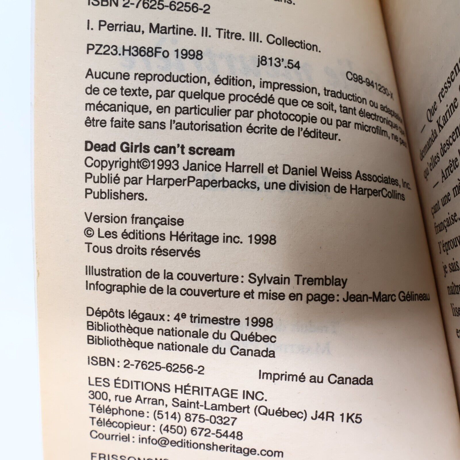 1998 Folie Meurtrière Frissons #83 de Janice Harrell Paperback PB EH Enfants 90s