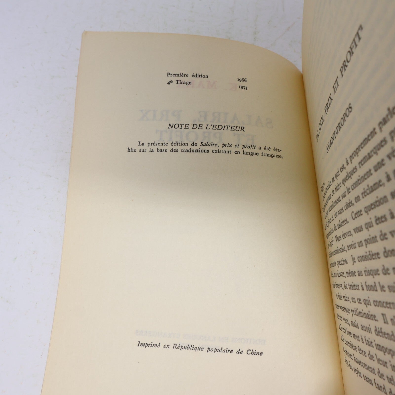 1975 Salaire Prix et Profit Karl Marx Éditions en Langues Étrangères Pékin Livre