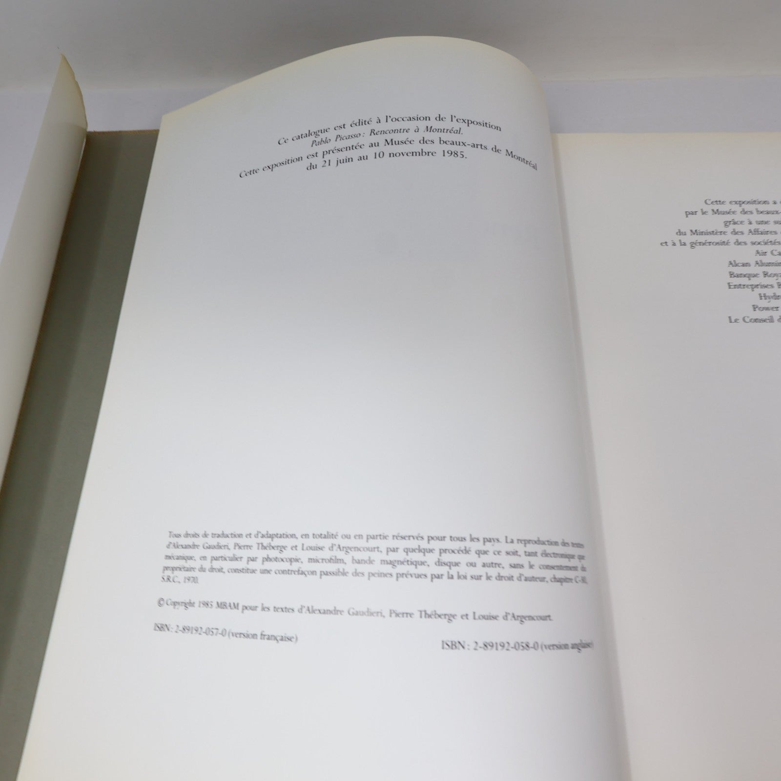 Pablo Picasso Rencontre à Montréal Art Catalogue d'Exposition 1985 HC Français