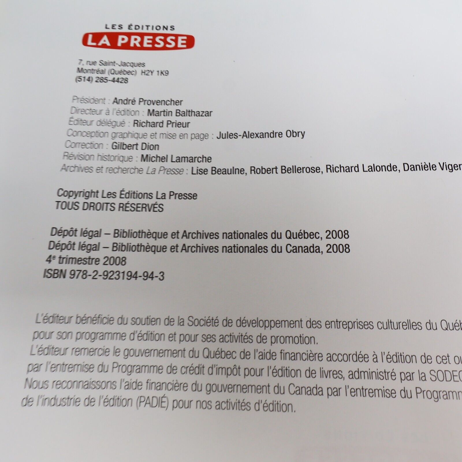 2001 Le Canadien un Siècle de Hockey à la Presse André Duchesne Montréal Livre