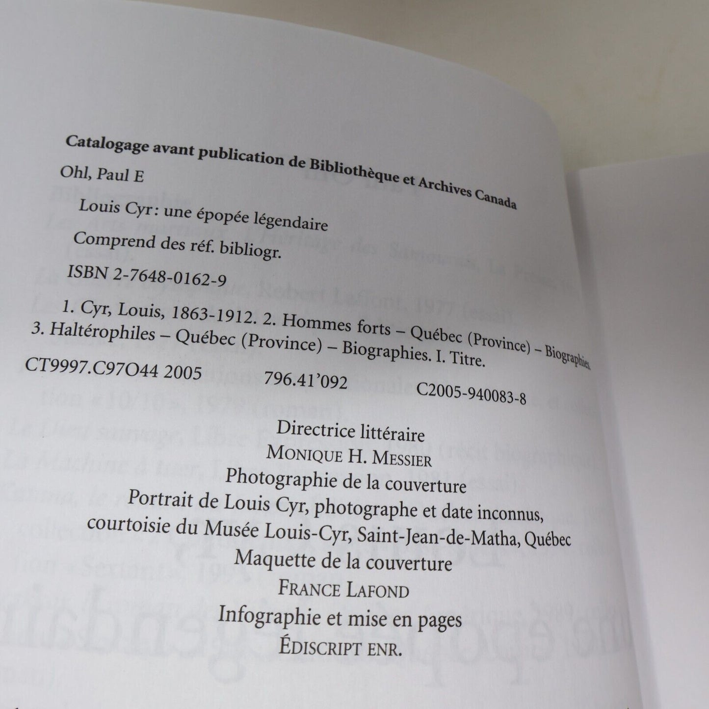 2005 Louis Cyr une Épopée Légendaire Paul Ohl Biographie Québec Libre Expression